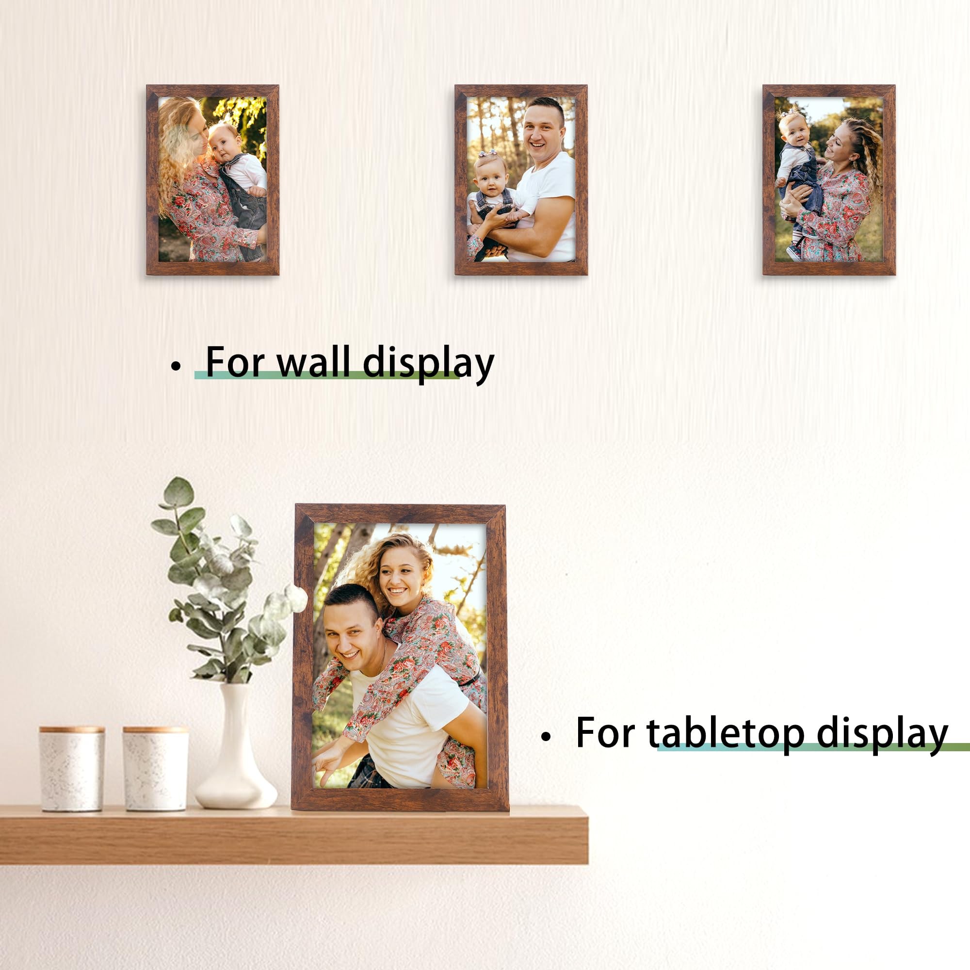 NDUFOA 4x6 Picture Frame, Rustic Square Frame Display 4x6 Photos, Poster Frame for Wall and Tabletop, Brown