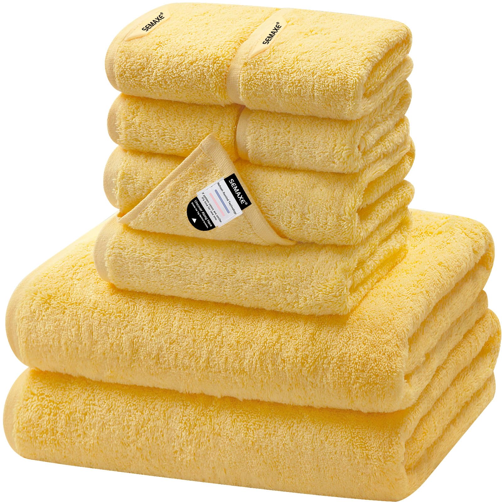 Semaxe Bath Towel Set, 100% Cotton Absorbent Bathroom Towels With Hanging Loops And Nano-Bio Lifecycle Labels, 8 Piece Towel Set