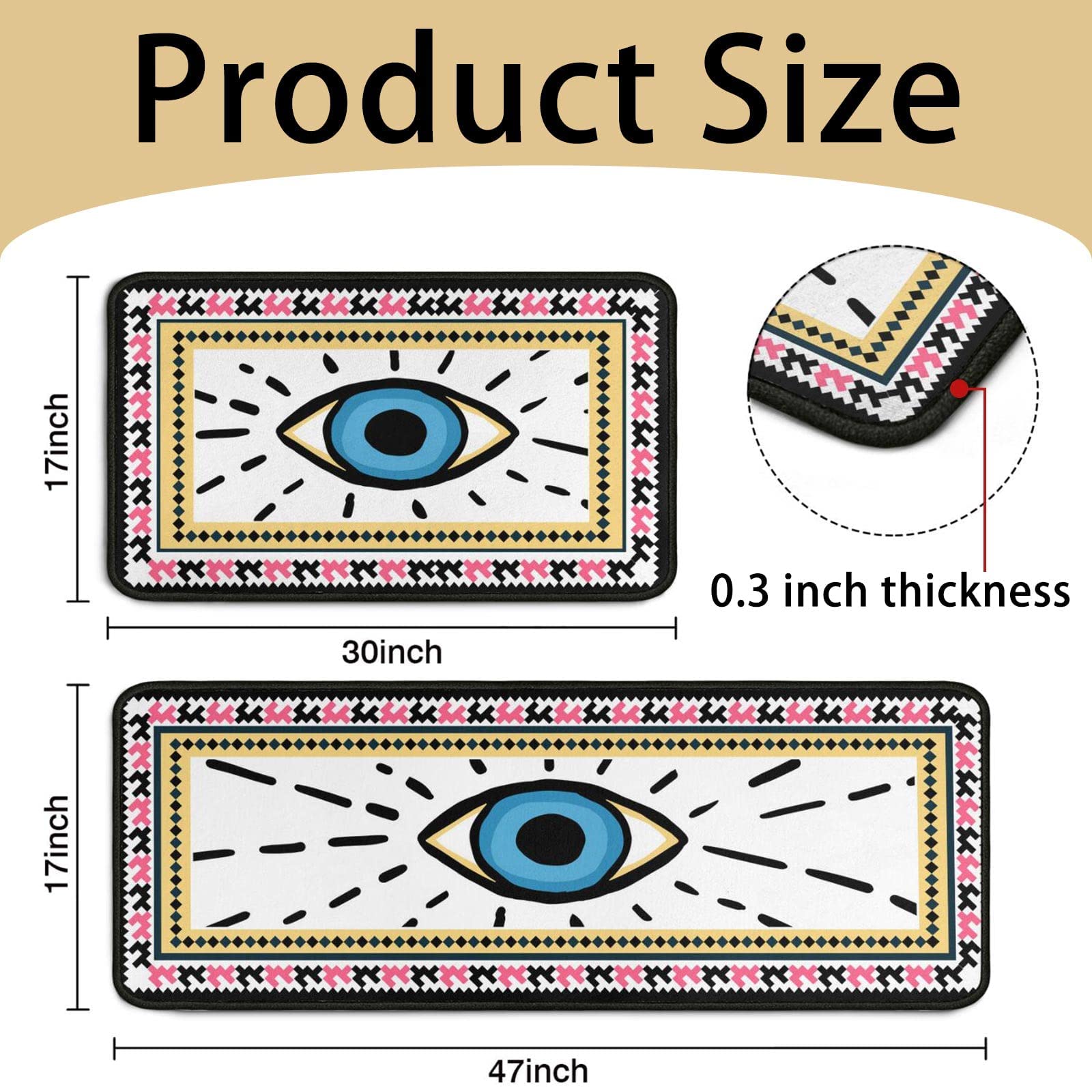 Evil Eye Kitchen Rugs Set Of 2 Boho Non-Slip Kitchen Rug And Mat Cushioned Kitchen Runner Rug Carpets For Floor Bedroom Farmhous