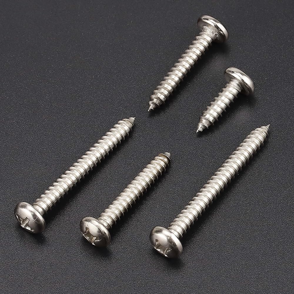 10 X 12 (100 Pack) Stainless Steel Phillips Pan Head Wood Screws, Stainless Steel 304 (18-8), Pan Head Sheet Metal Screws Self T