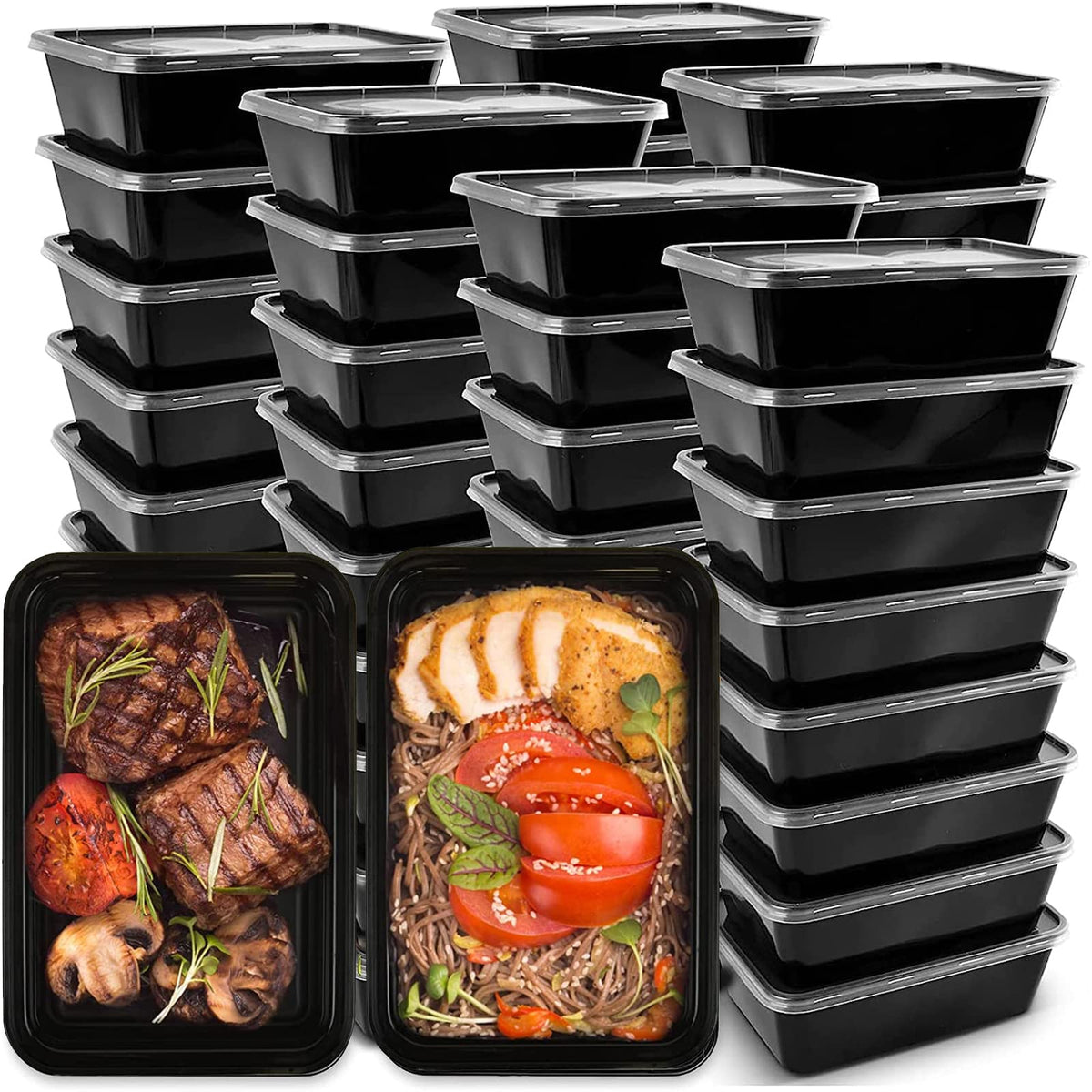 Meal Prep Containers With Lids 50 Set - Reusable Plastic Food Storage Containers Lunch Box To-Go Container Disposable Bento Box