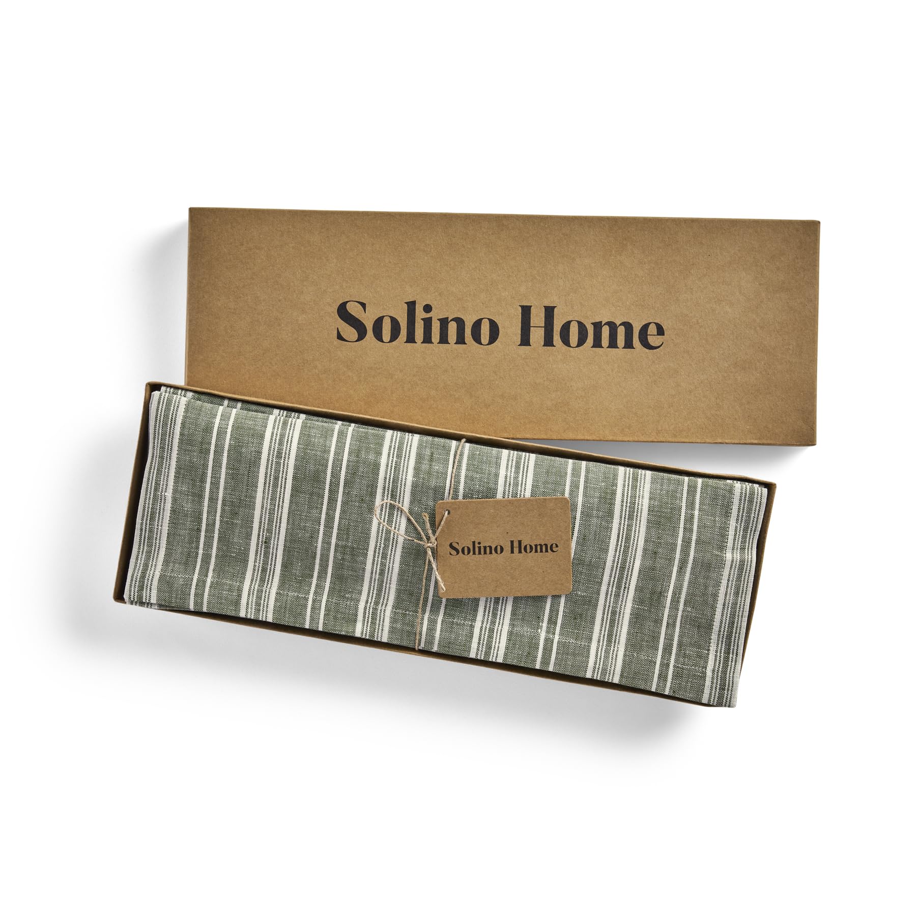 Solino Home Stripe Linen Placemats 19'' L X 14'' W Inch - 100% Pure Linen Green And White Cloth Placemats Set Of 4 - Chelsea Str