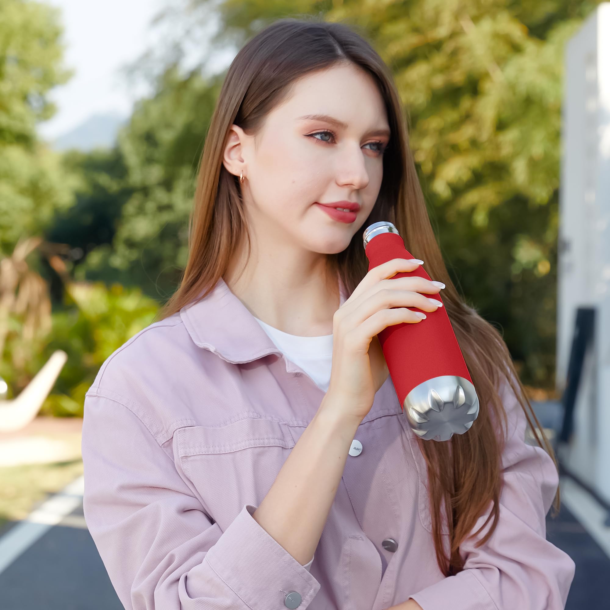 Meway 17Oz Sport Water Bottle 8 Pack Vacuum Insulated Stainless Steel Sport Water Bottle Leak-Proof Double Wall Cola Shape Water