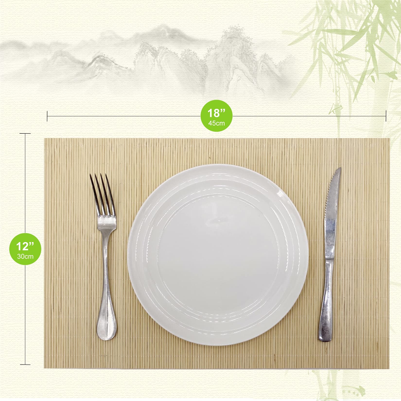ANDSTAR Set of 8 Pcs Bamboo Placemats Sushi Rolling Mat Japanese Style Natural Anti-Slip Bamboo Placemats Washable Heat-Resistant Table Mats for Dining Room and Kitchen(Natural Color)