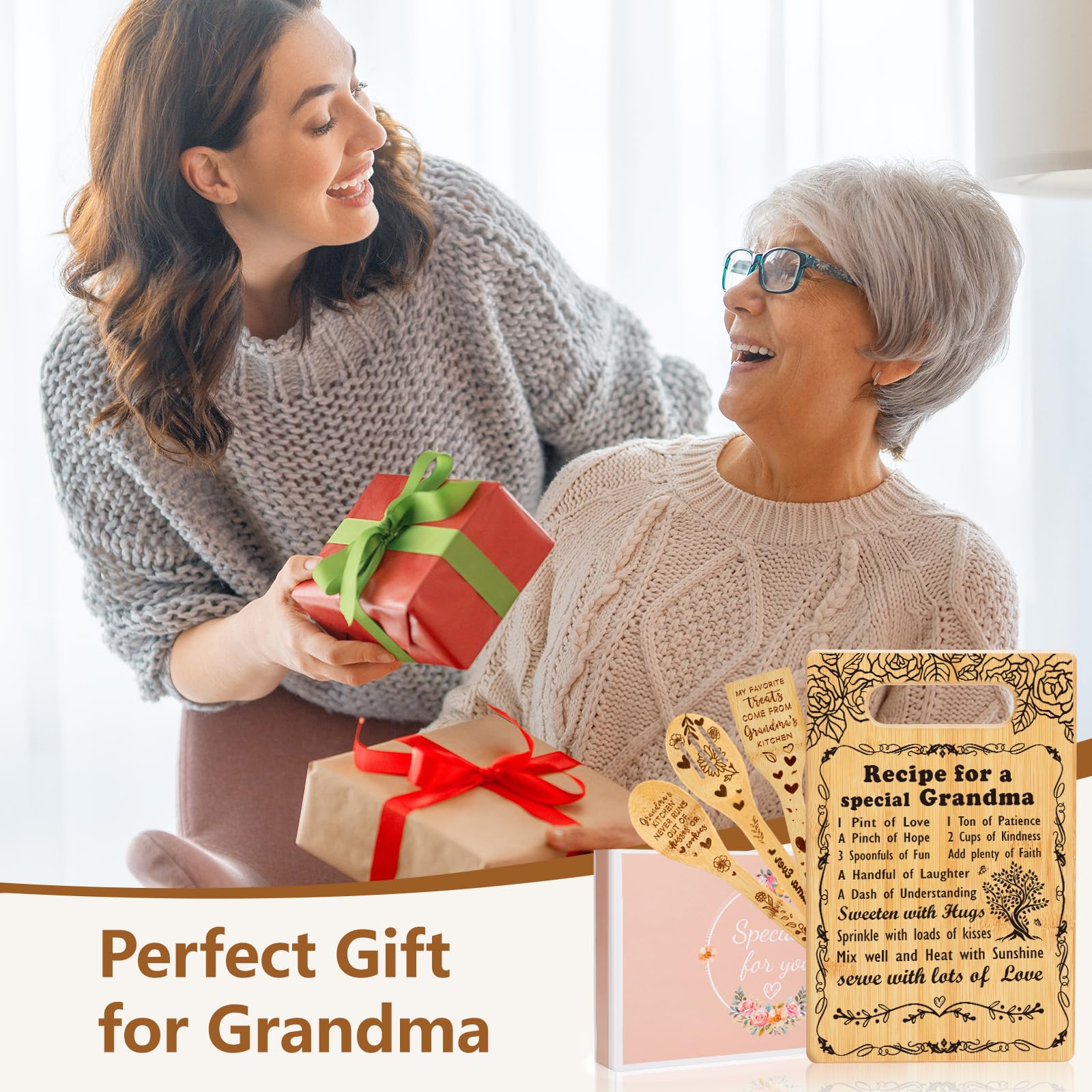 Christmas Grandma Gifts from Grandkids, Grandma Birthday Gifts Cutting Board Set Gift, Best Grandma Ever Gifts Great Grandma Chr