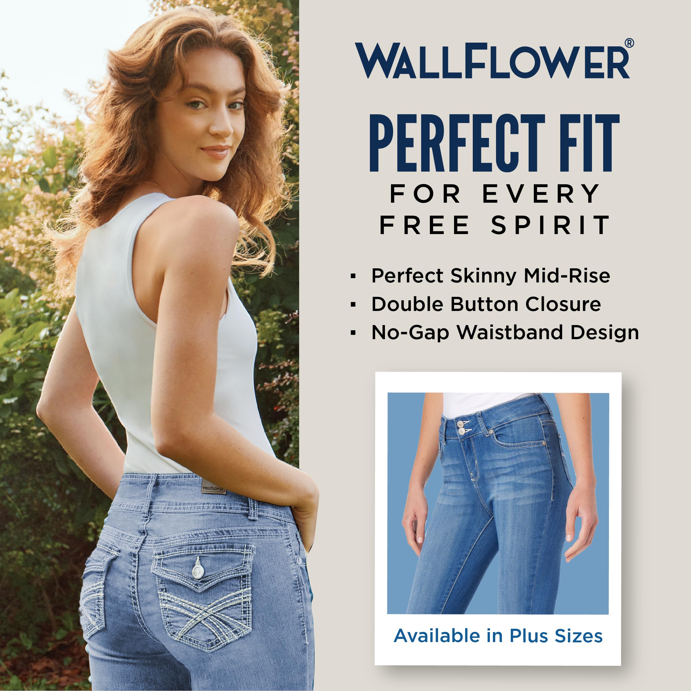 Wallflower Womens Ultra Skinny Mid-Rise Insta Soft Juniors Jeans (Standard And Plus), Florence, 14 Plus