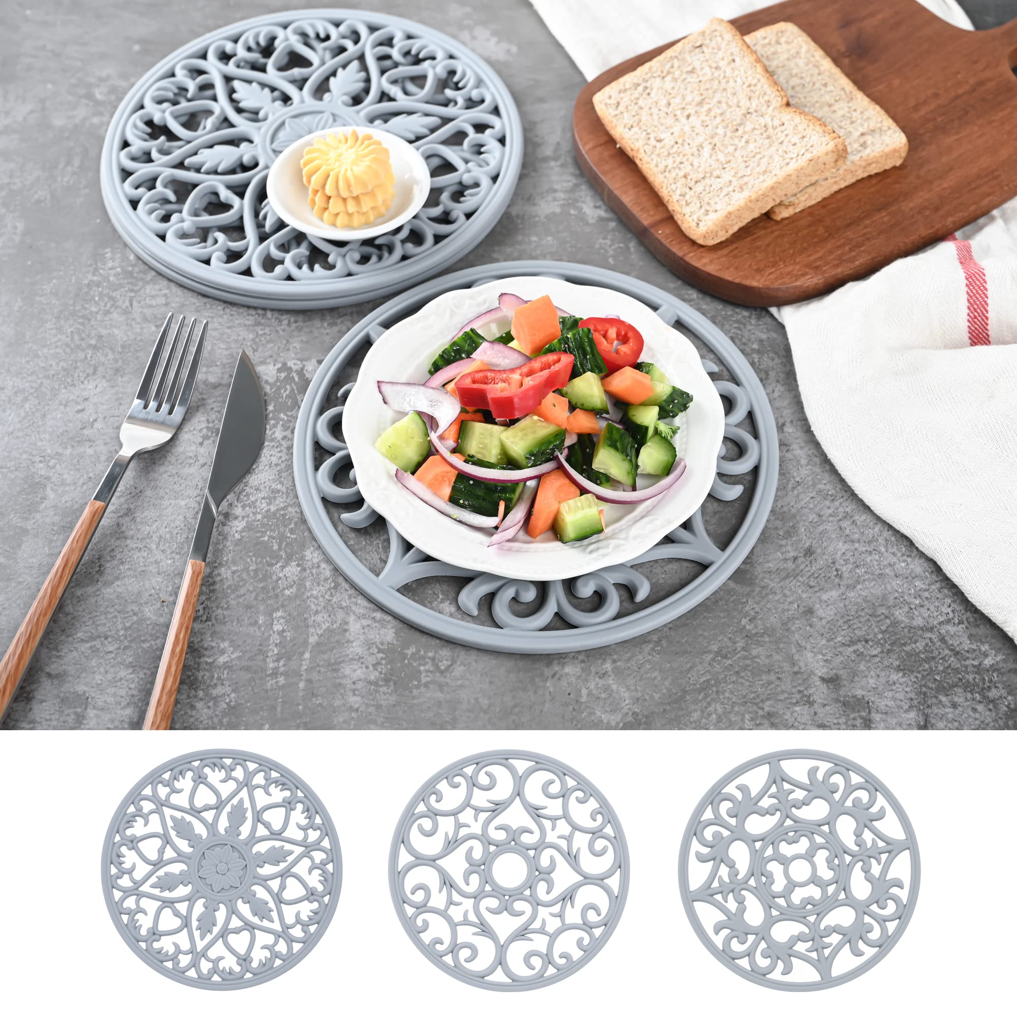 Nstezrne Silicone Trivets Mats For Hot Pots And Pans, Multi Purpose Trivets Mat -Heat Resistant Silicone Trivet Intricately Carv