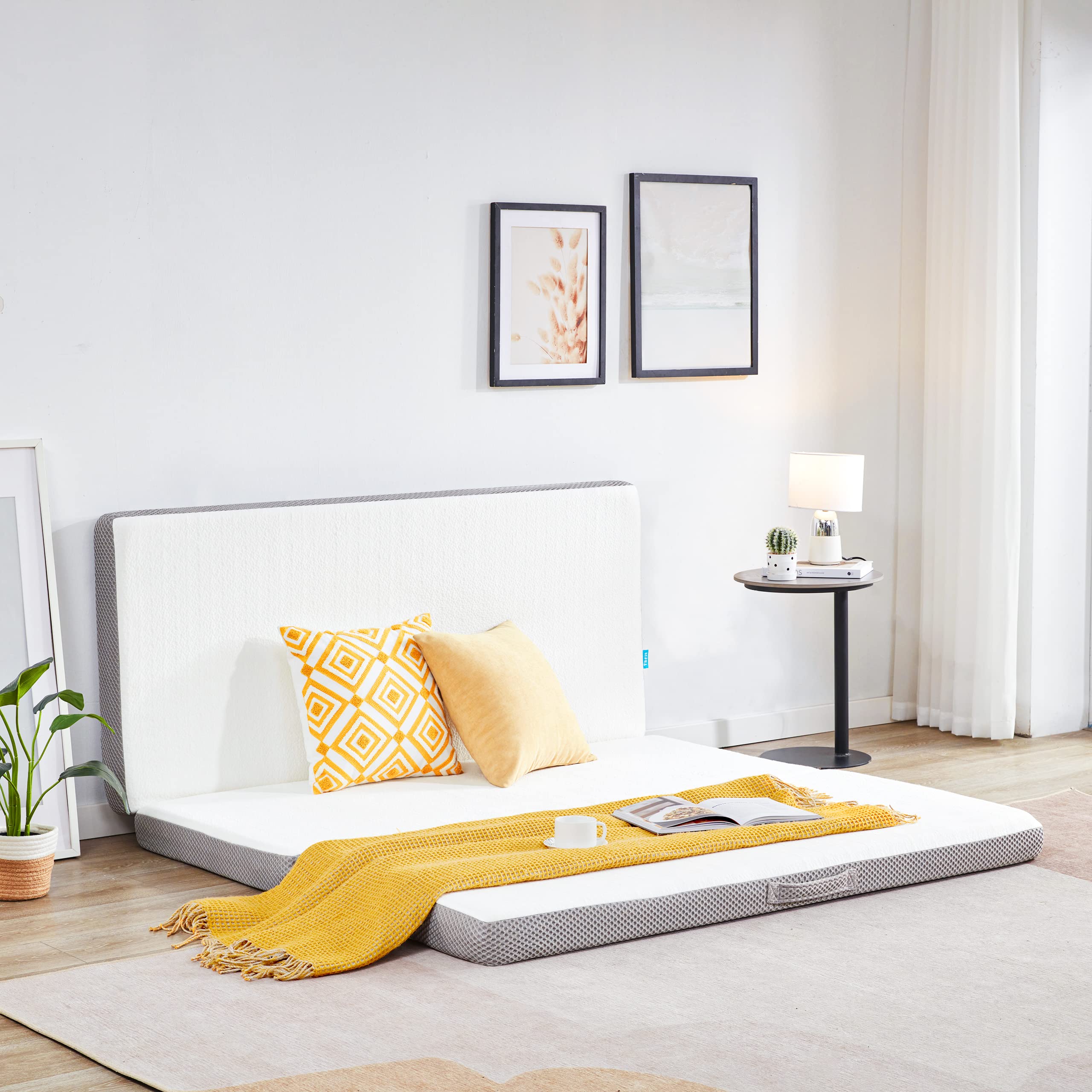 Kingfun Memory Foam Folding Mattress, 4 Inch Gel-Infused Foldable Floor Mattress, Breathable Tri-Fold Mattress Topper With Cover