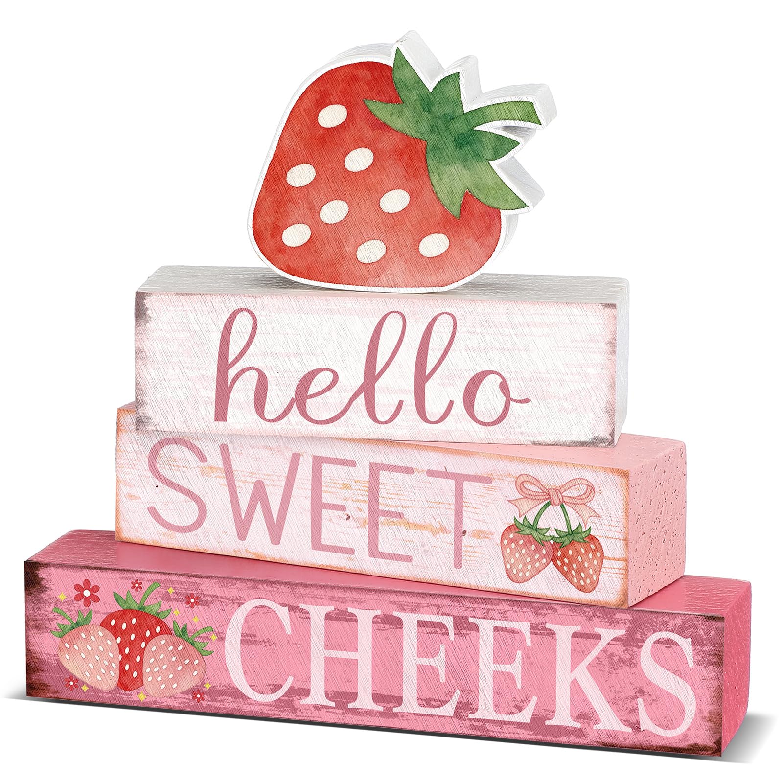 Cinnvoice 4 Pcs Strawberry Bathroom Decor Farmhouse Bathroom Decoration Hello Sweet Cheeks Table Centerpiece Gift for Christmas 