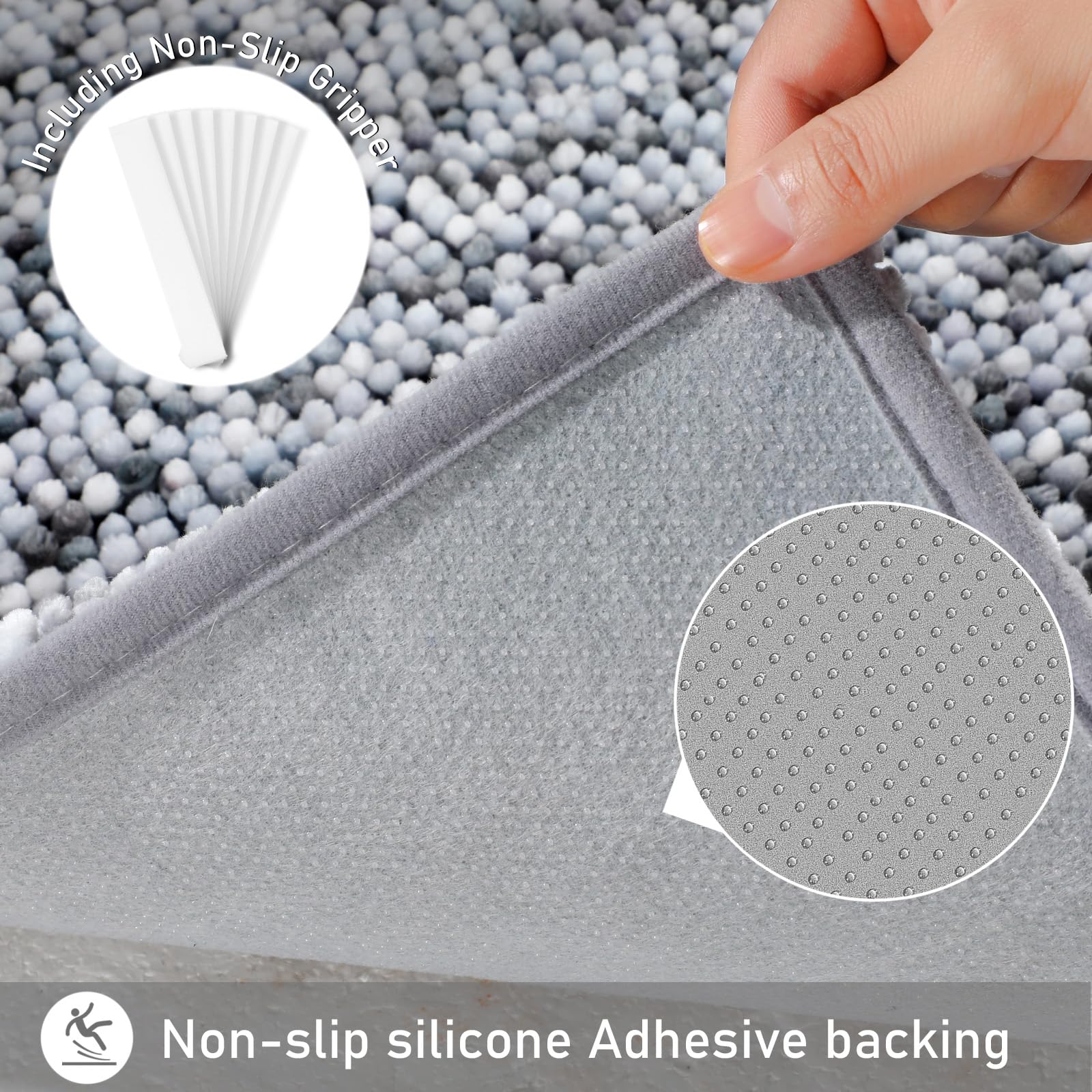 Yimobra Non-Slip Chenille Bath Mat, 36x24, Extra Soft, Water Absorbent, Light Gray & Dark Gray