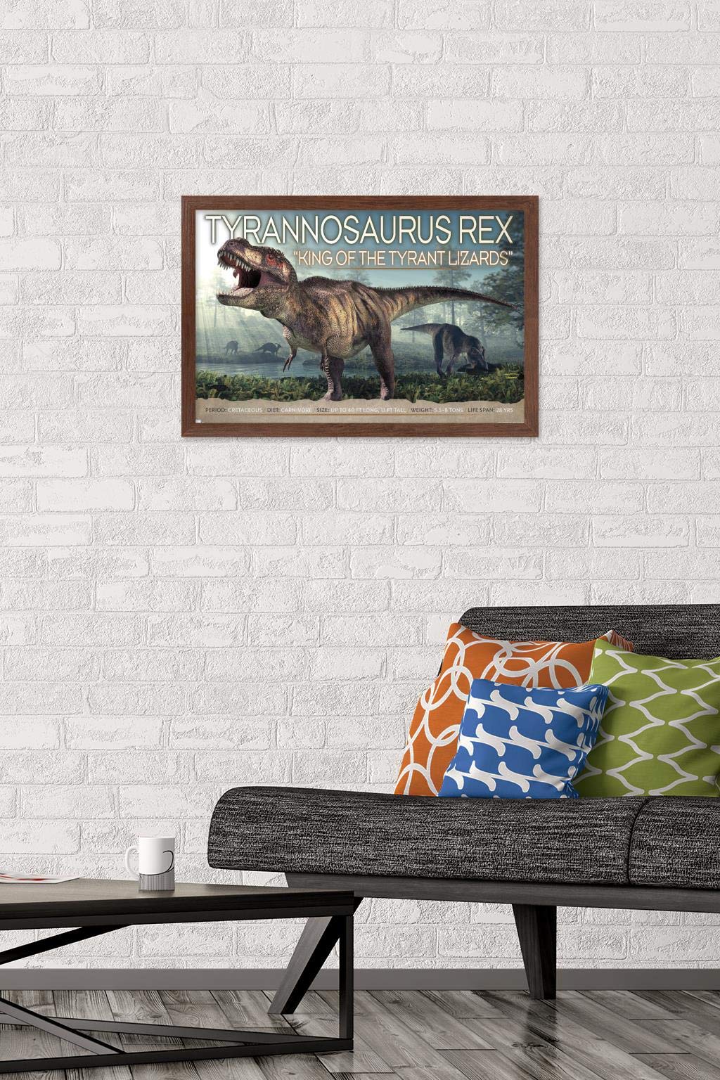 Trends International Dinosaurs - T-Rex Wall Poster, 14.725'' X 22.375'', Mahogany Framed Version