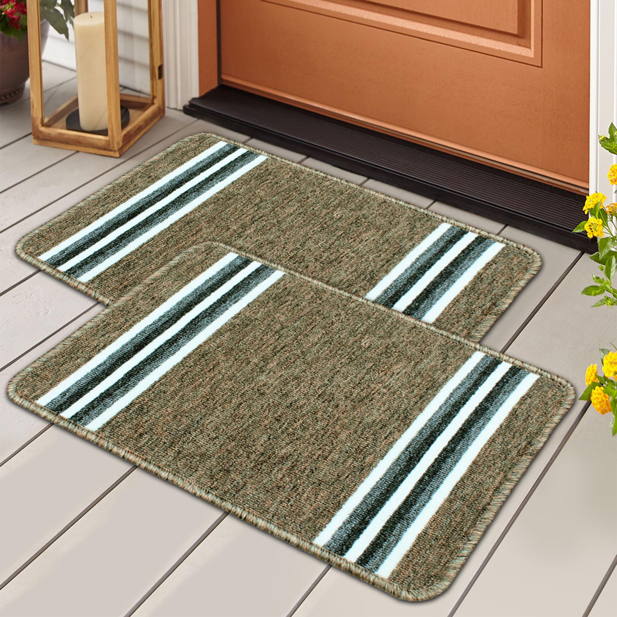 Mollishomes Soft Anti Slip Door Mat Set Of 1, Anti-Skid Nylon Bathroom Mats Water Soak, 57 X 37 Cm, Brown Stripes Design, Best K