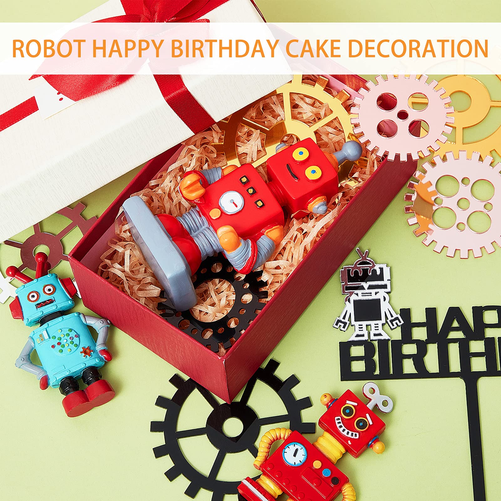 11 Pieces Robot Cake Toppers For Boys Robot Birthday Cake Topper Gear Happy Birthday Robot Cake Cupcake Decorations Robot Themed
