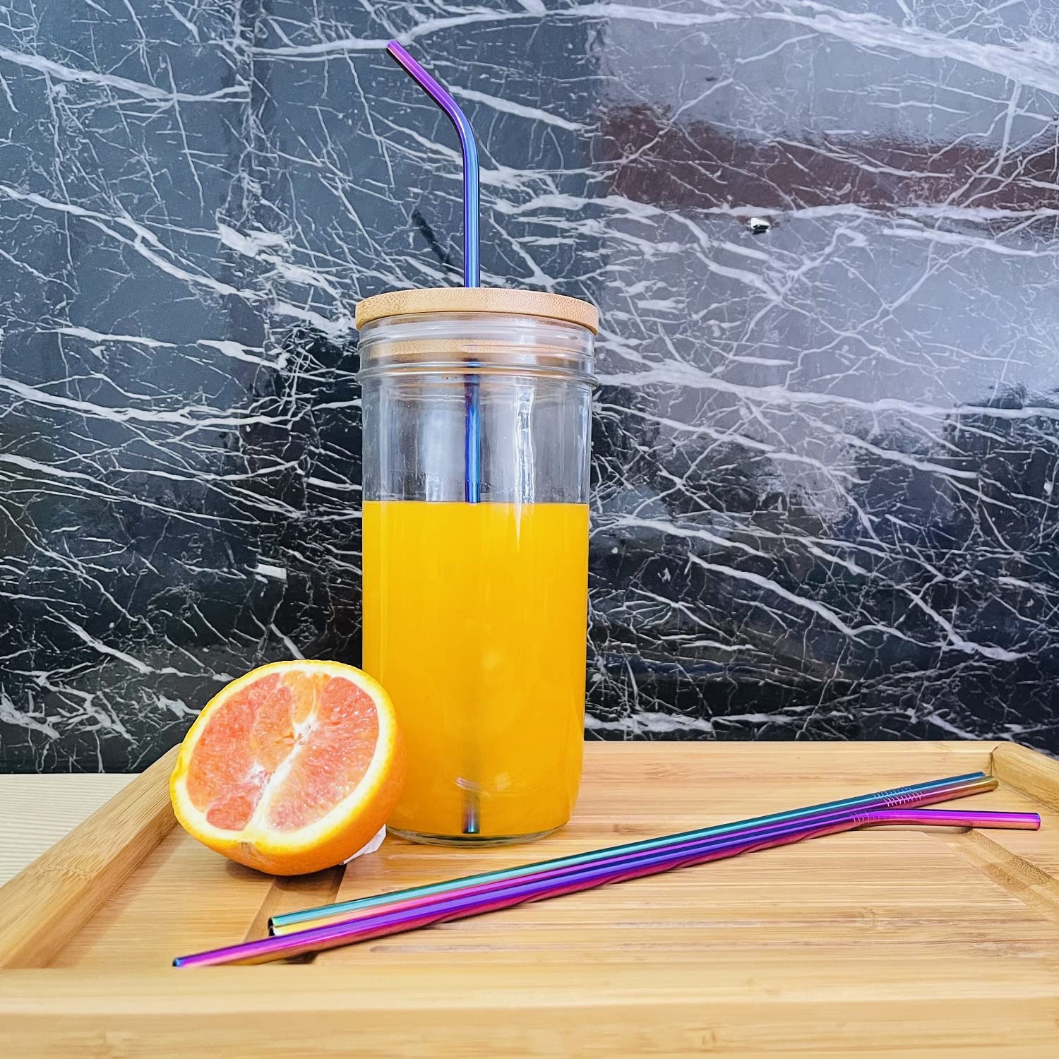 Colorful Stainless Steel Straws, 4Pcs Ultra Long 12'' Reusable Rainbow Color Drinking Straws With Silicone Tips And Cleaning Bru
