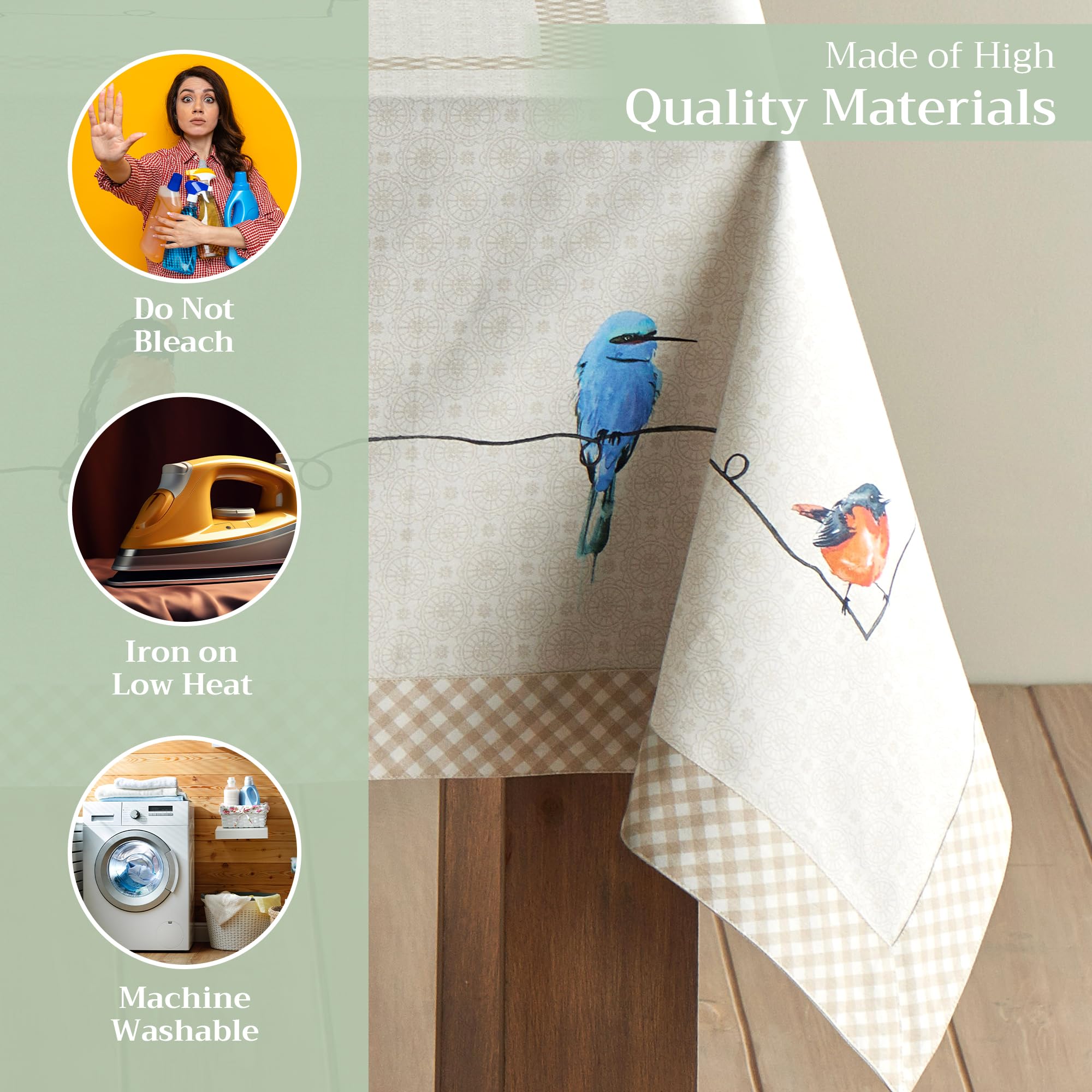 Maison D' Hermine Tablecloth 100% Cotton Table Cover Decorative Washable Rectangle Tablecloths For Kitchen, Dining, Buffet Party