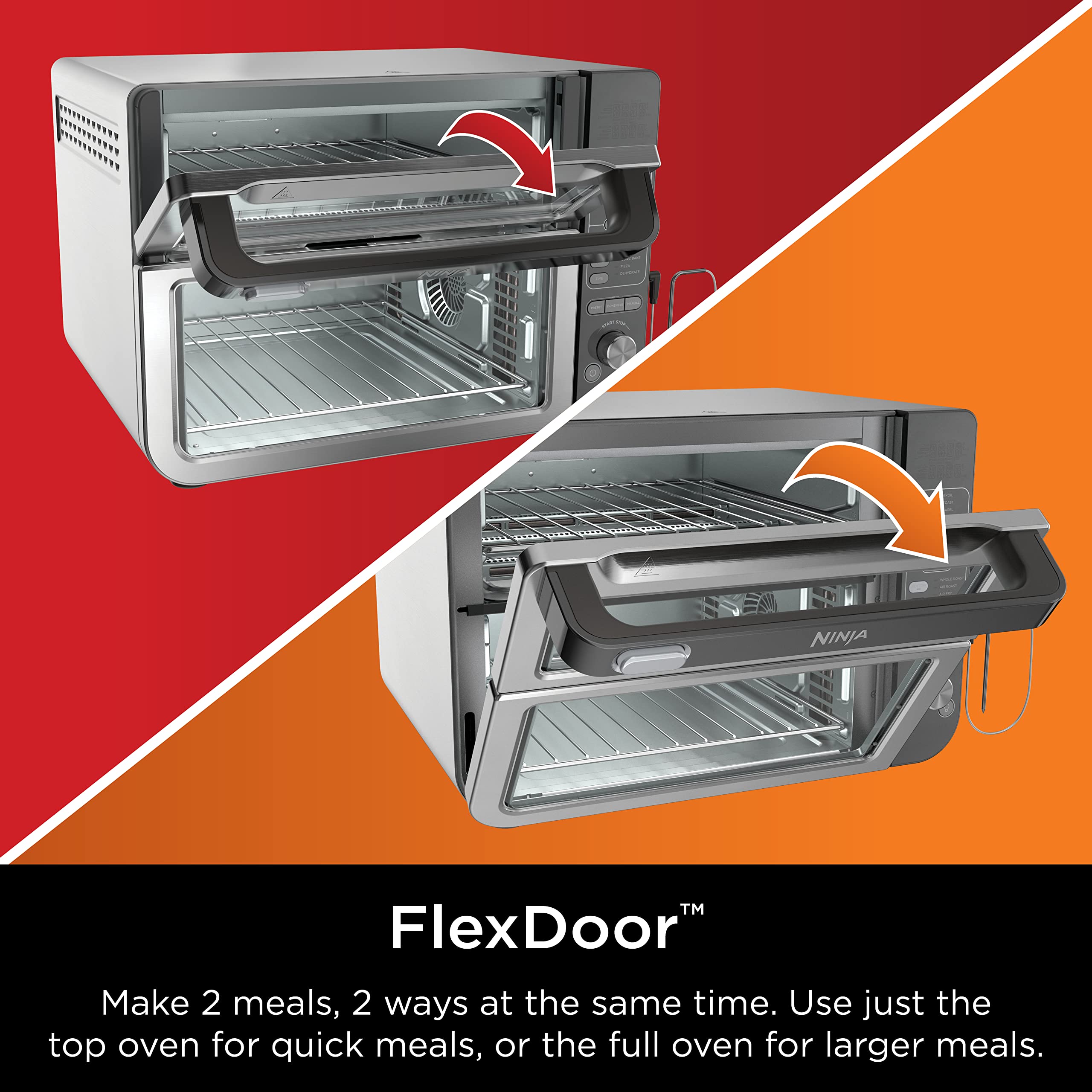 Ninja Dct451 12-In-1 Smart Double Oven With Flexdoor, Thermometer, Flavorseal, Smart Finish, Rapid Top Convection And Air Fry Bo