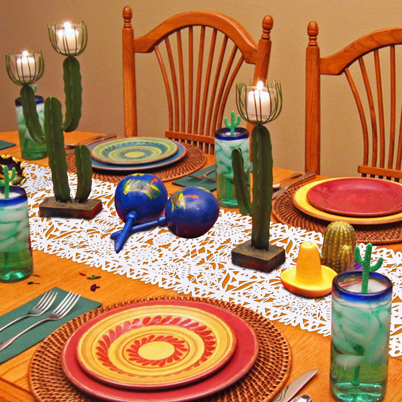 14 X 84 Inches Mexican Party Table Runner White Papel Picado Tablecloth Runner Fabric Table Decoration For Cinco De Mayo Mexican