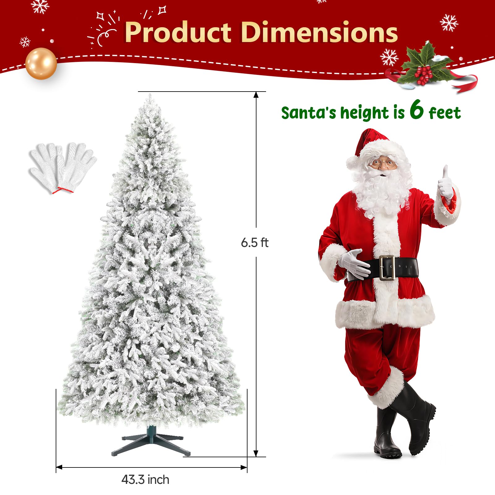 TKLINS 6.5ft Pre-Lit Snow Flocked Rotating Christmas Tree with 340 Multi-Color LED Lights, 1036 PE & PVC Tips - Realistic Artifi