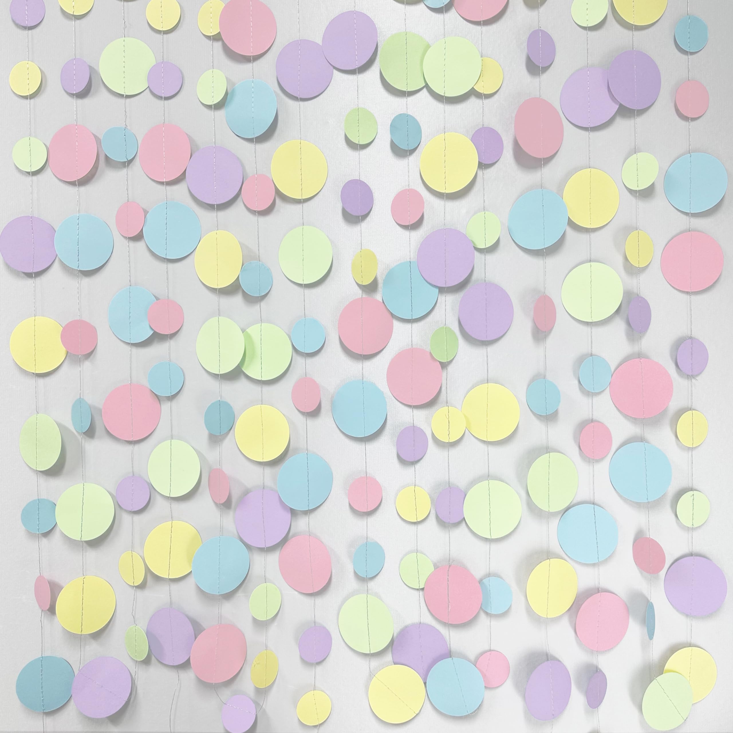 Pastel Party Decorations Blue Purple Pink Yellow Green Circle Dots Garland Hanging Paper Polka Dot Streamer For Birthday Baby Sh