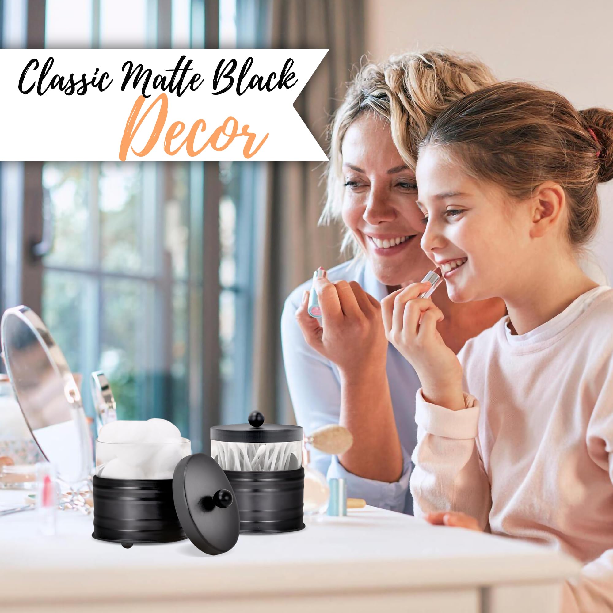 Autumn Alley Deluxe Black Apothecary Jars Set, Black Bathroom Jars Qtip Holder Glass - Rustic Farmhouse Vanity Organizer For Bat