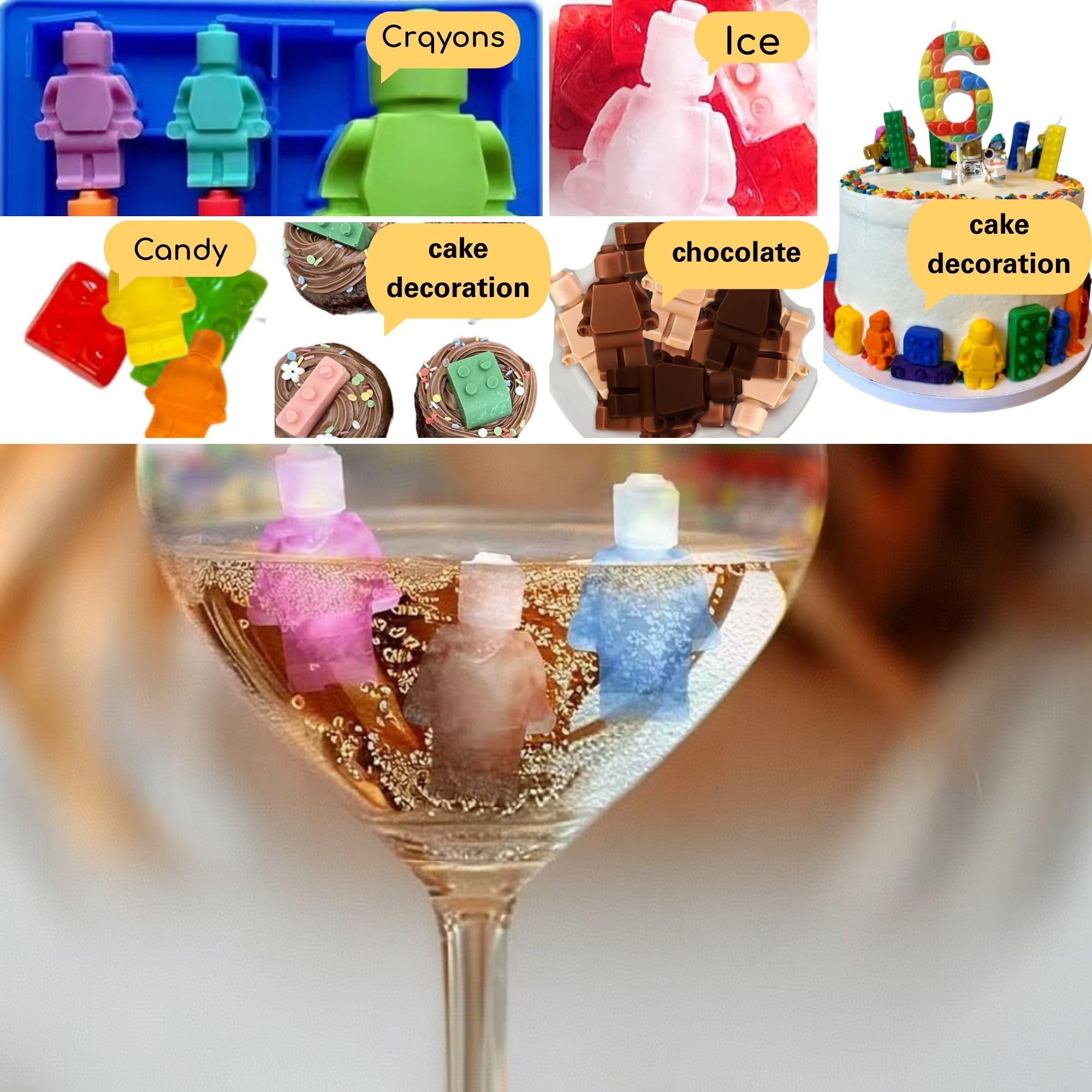 Nuoda Chocolate Candy Silicone Mold  Building Blocks Ice Tray  Robots and Cars Fondant Mold with Children Party Drawstring Gift Bag-Easy to Use and Clean