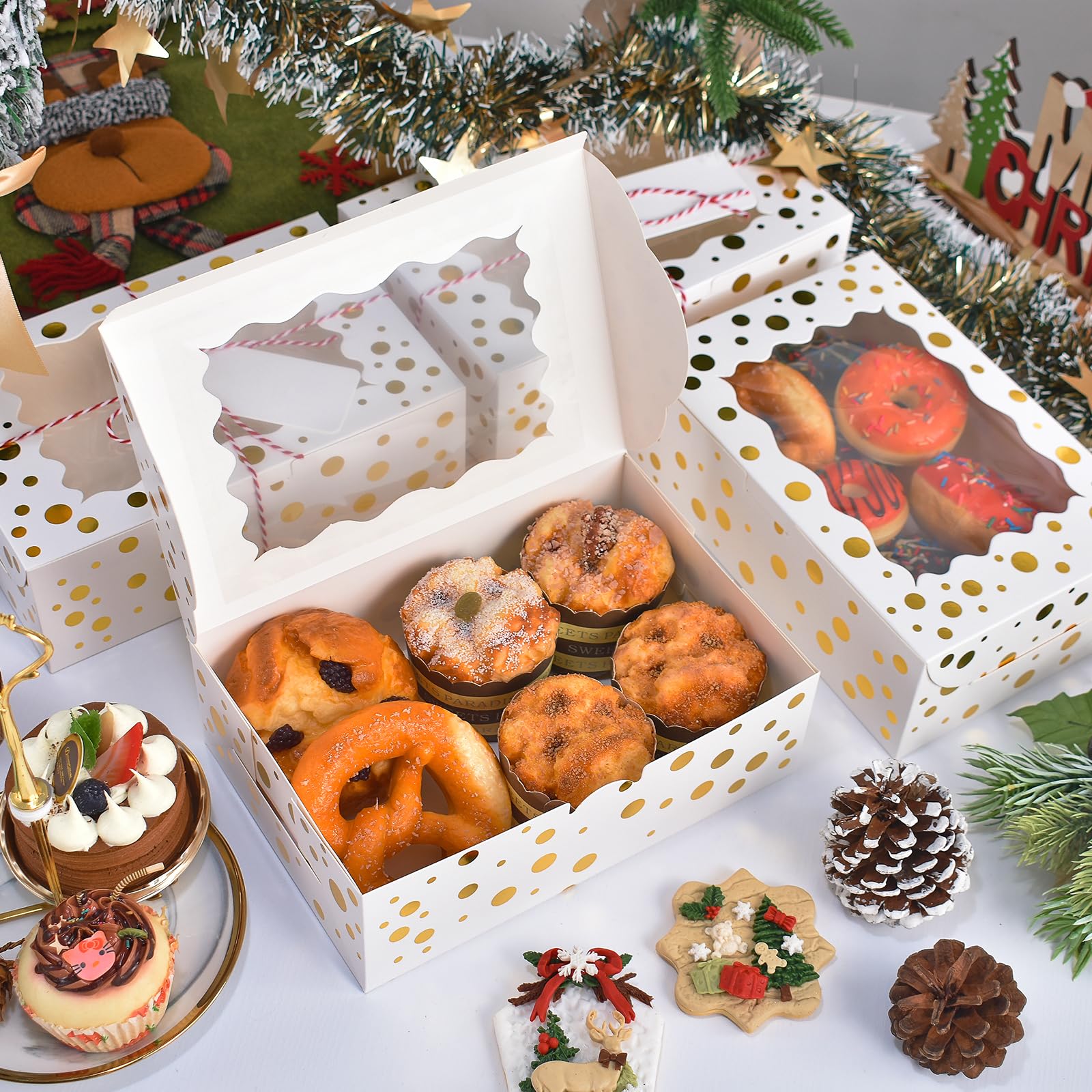 DOYIDE 32Pcs 9x6x3 in Christmas Cookie Boxes with Window, White Bakery Boxes for Cookie, Treat Boxes Pastry Boxes for Gift Givin