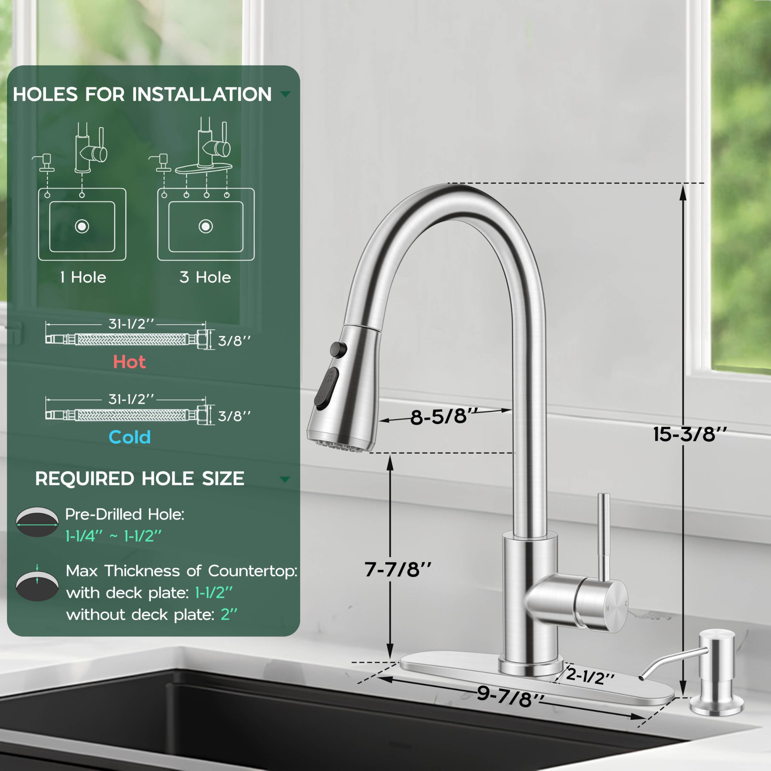 Onader Kitchen Faucet With Pull Down Sprayer Brushed Nickel Faucet With Soap Dispenser Stainless Steel Farmhouse Rv Kitchen Sink