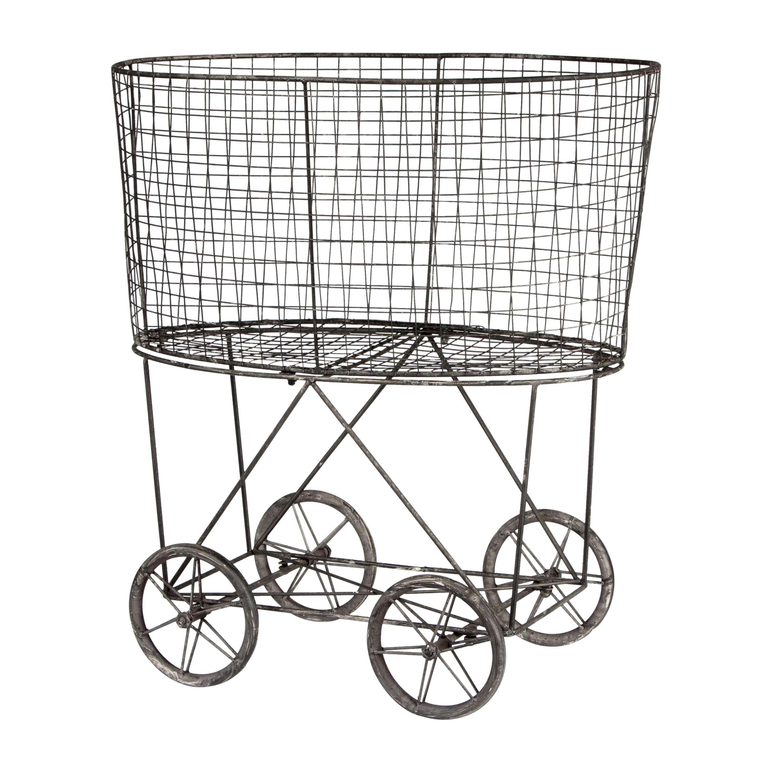 Creative Co-op Vintage Metal Laundry Basket with Wheels 25 x 15 x 26 3/4 (W x D x H)