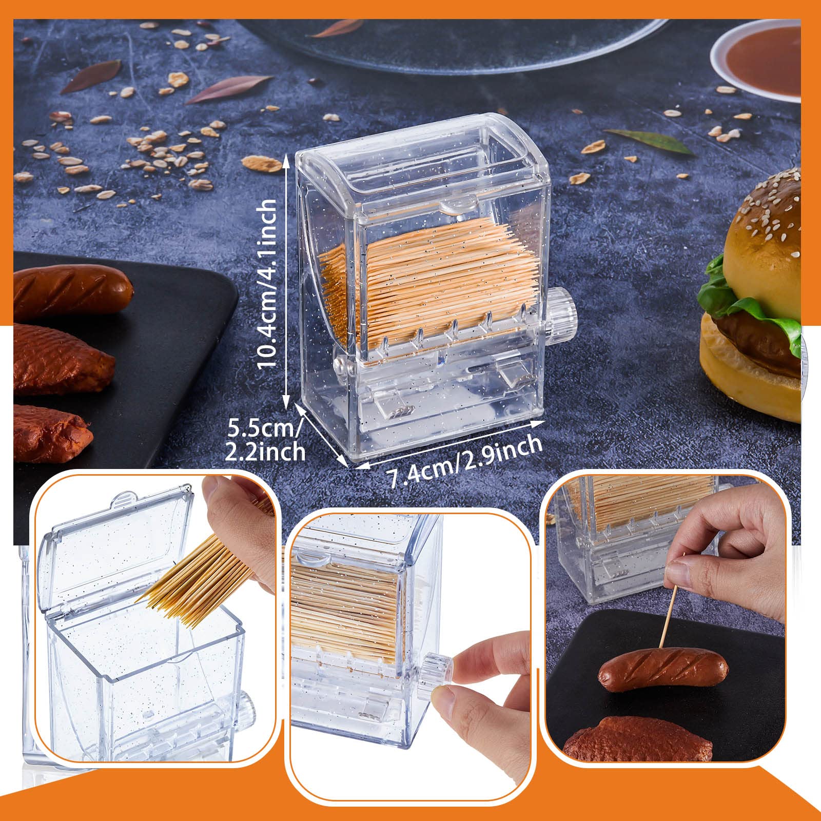 Tessco 2 Pieces Toothpick Dispenser Creative Clear Knob Switch Acrylic Toothpick Holder Automatic Toothpicks Box For Table Kitch