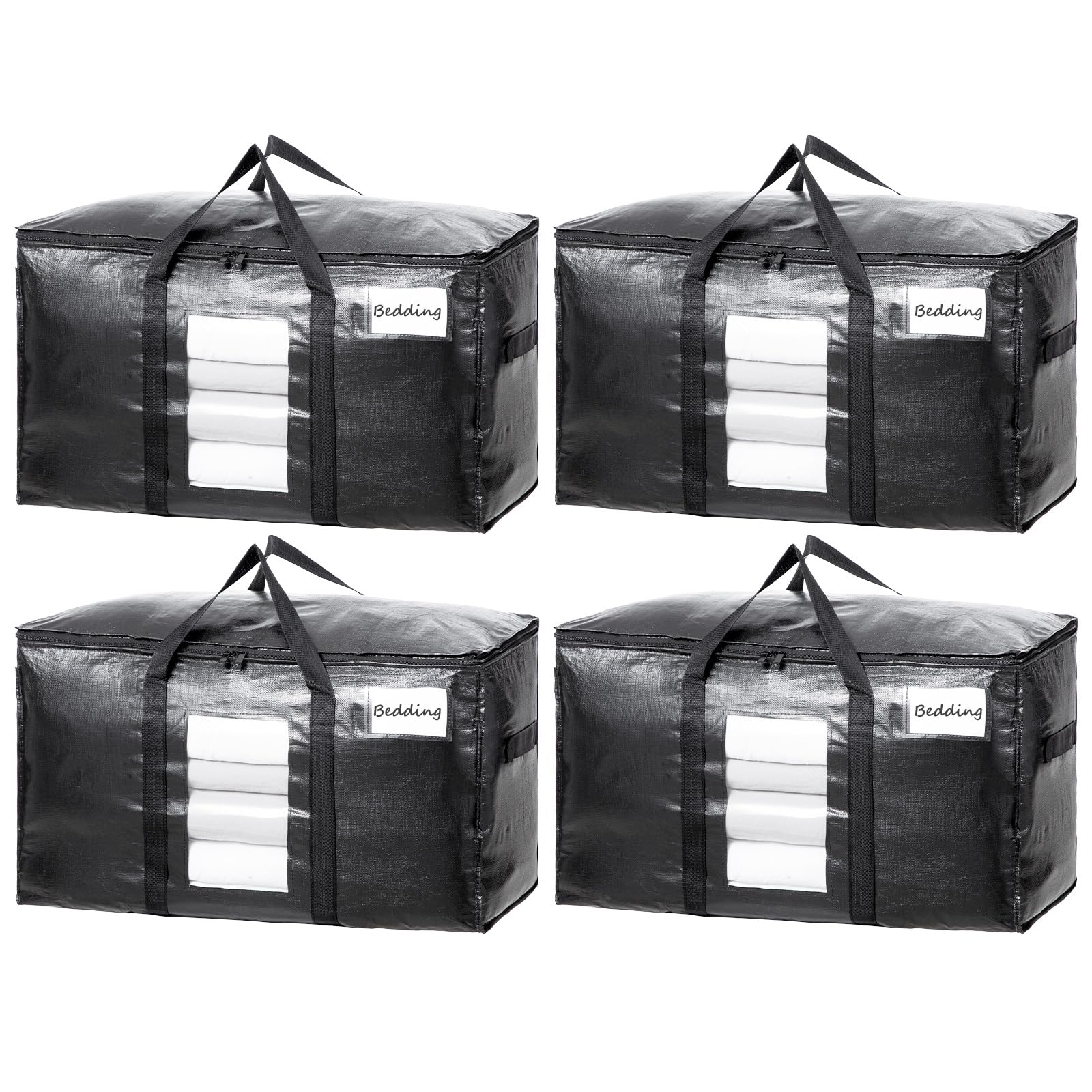 Taili Extra Large Moving Bags, 4 Pack Black Heavy Duty Totes For Storage, Wrap Around Handles, Storage Bags For Space Saving Mov