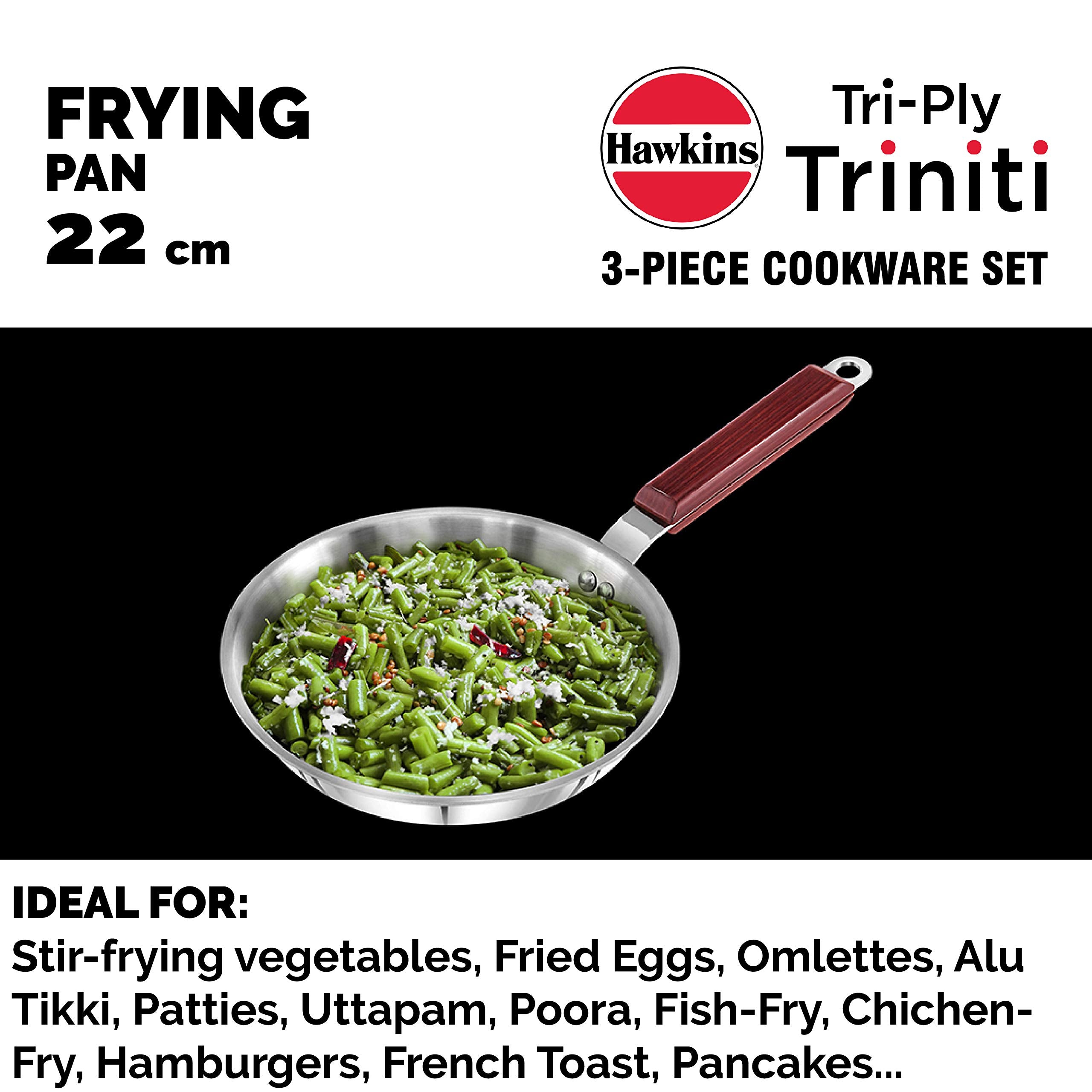 Hawkins Triniti 3 Pieces Triply Stainless Steel Cookware Set 2 - Frying Pan, Tava, Deep-Fry Pan with Glass Lid, Silver (SSET2)