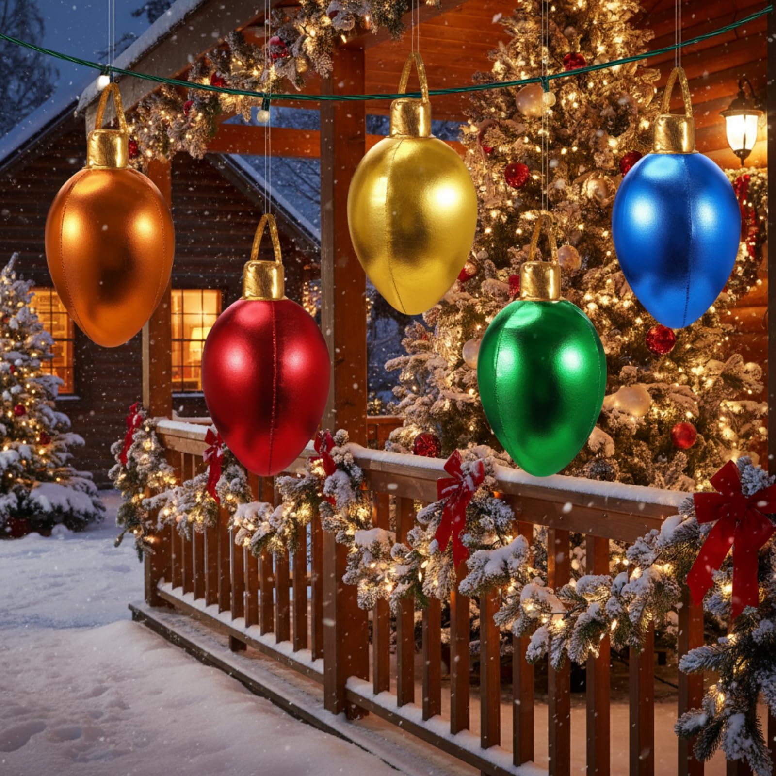 Charnoel 5 Pack 11.8  Christmas Inflatable Bulb Ornament with Glitter Cloth Cover, Giant PVC Xmas Blow Up Ornaments Holiday Blow