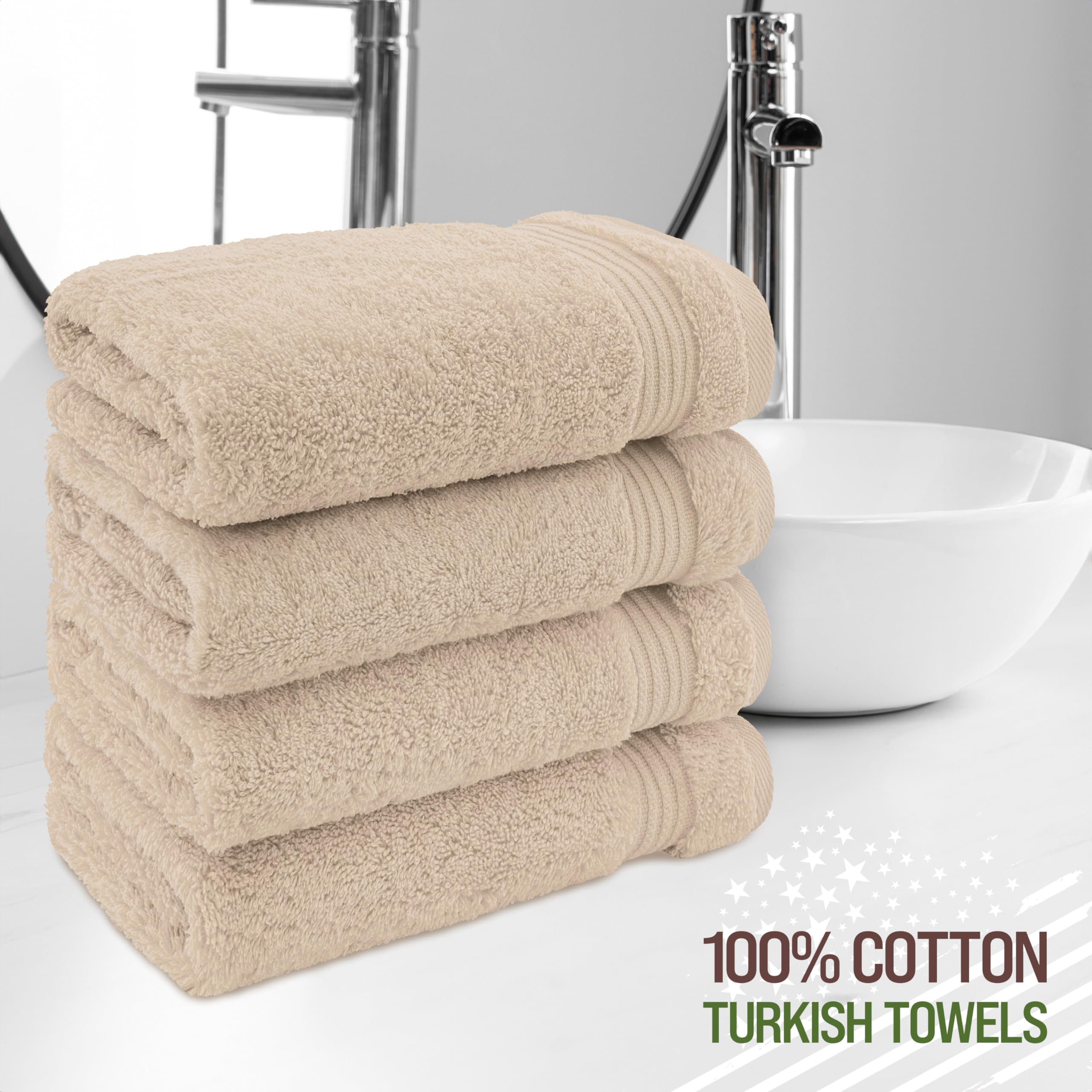 American Veteran Towel  Hand Towels for Bathroom  4 Piece Hand Towel Sets Clearance Prime  16 inch 28 inch 100% Turkish Cotton Face Hand Towels  Bathroom Set of 4  Beige Hand Towels