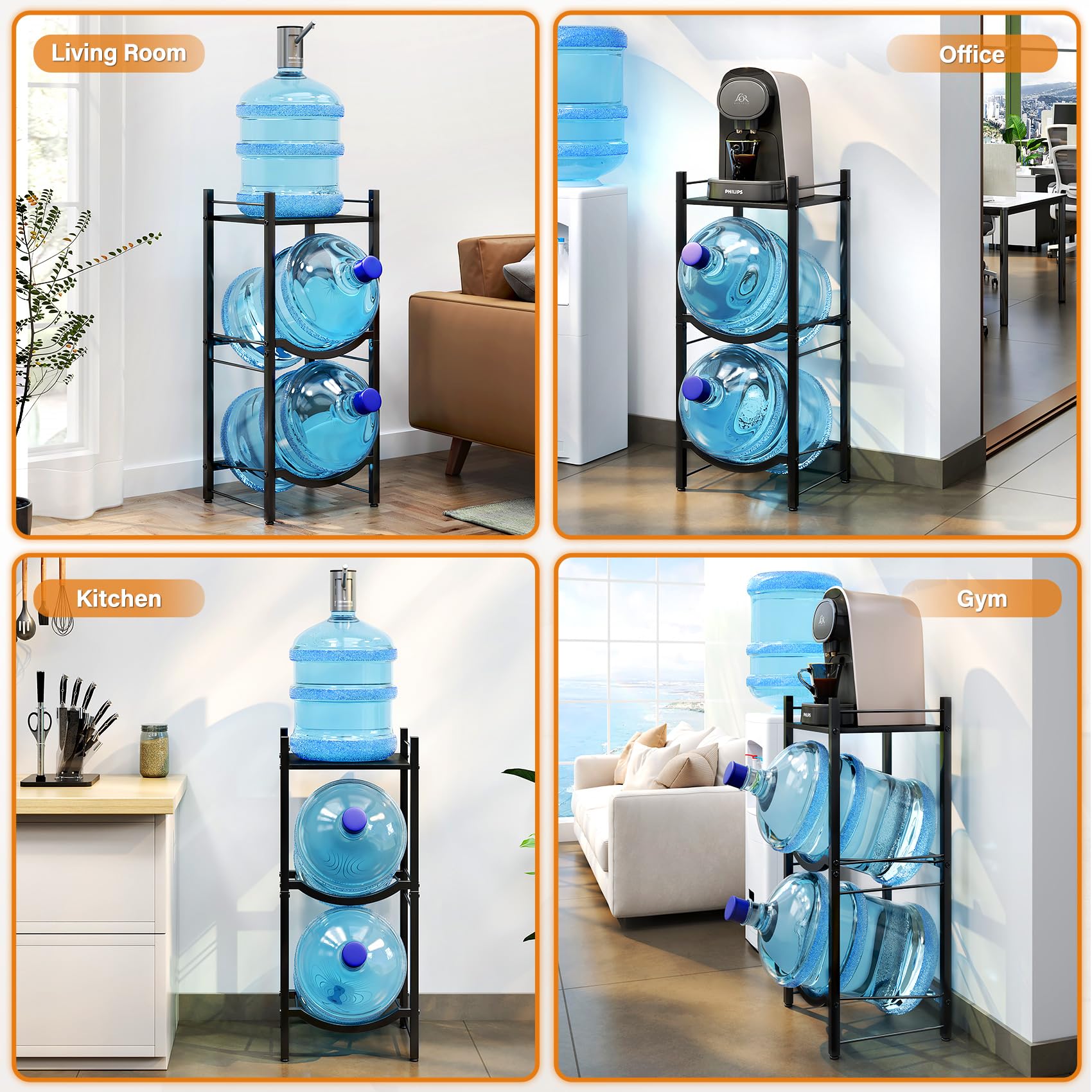 Tc-Homeny 5 Gallon Water Jug Holder, 3-Tier Water Bottle Rack For 5 Gallon Water Dispenser, Water Jug Rack Organizer, Water Jug