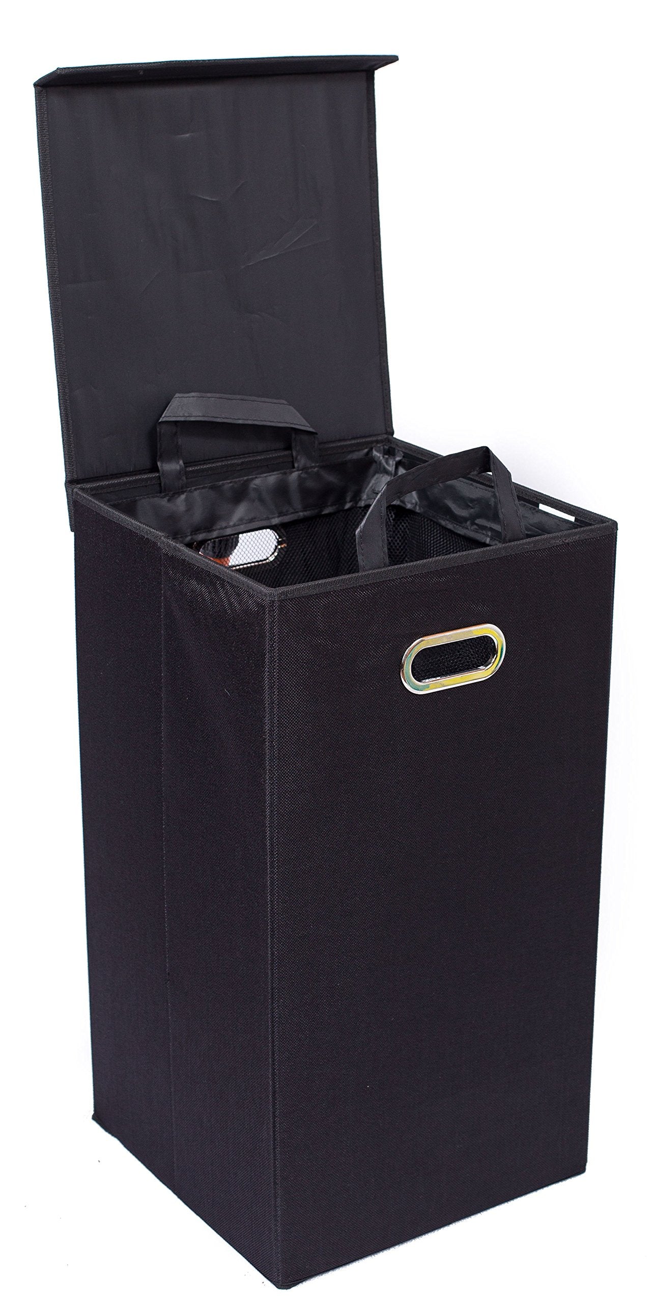 Birdrock Home Single Laundry Hamper With Lid And Removable Liner - Linen - Easily Transport Laundry - Foldable Hamper - Cut Out