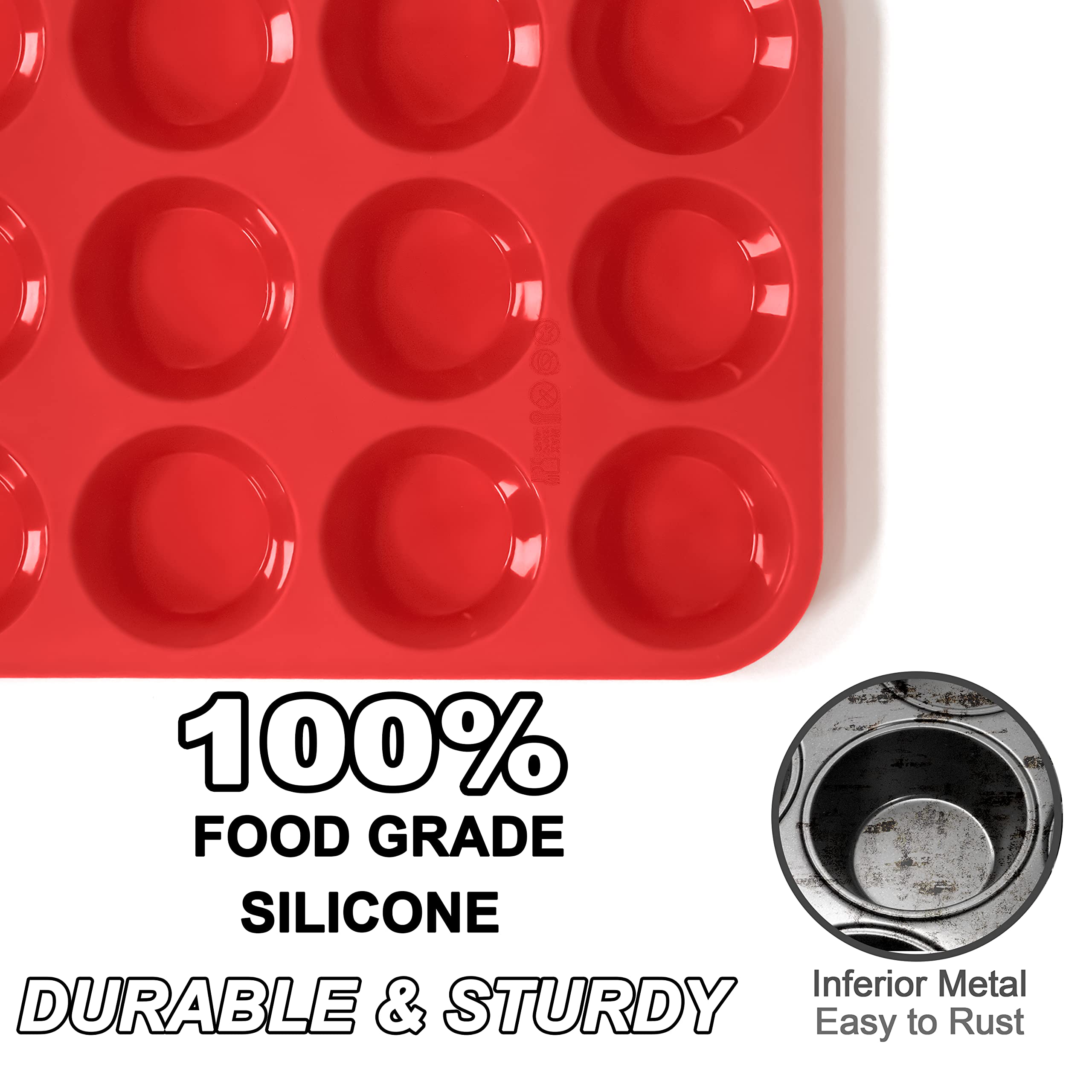 Anaeat Silicone Muffin Pan - Mini 24 Cups Cupcake Tray, Non-Stick Silicone Baking Molds For Making Muffin Cakes, Cupcake, Chocol
