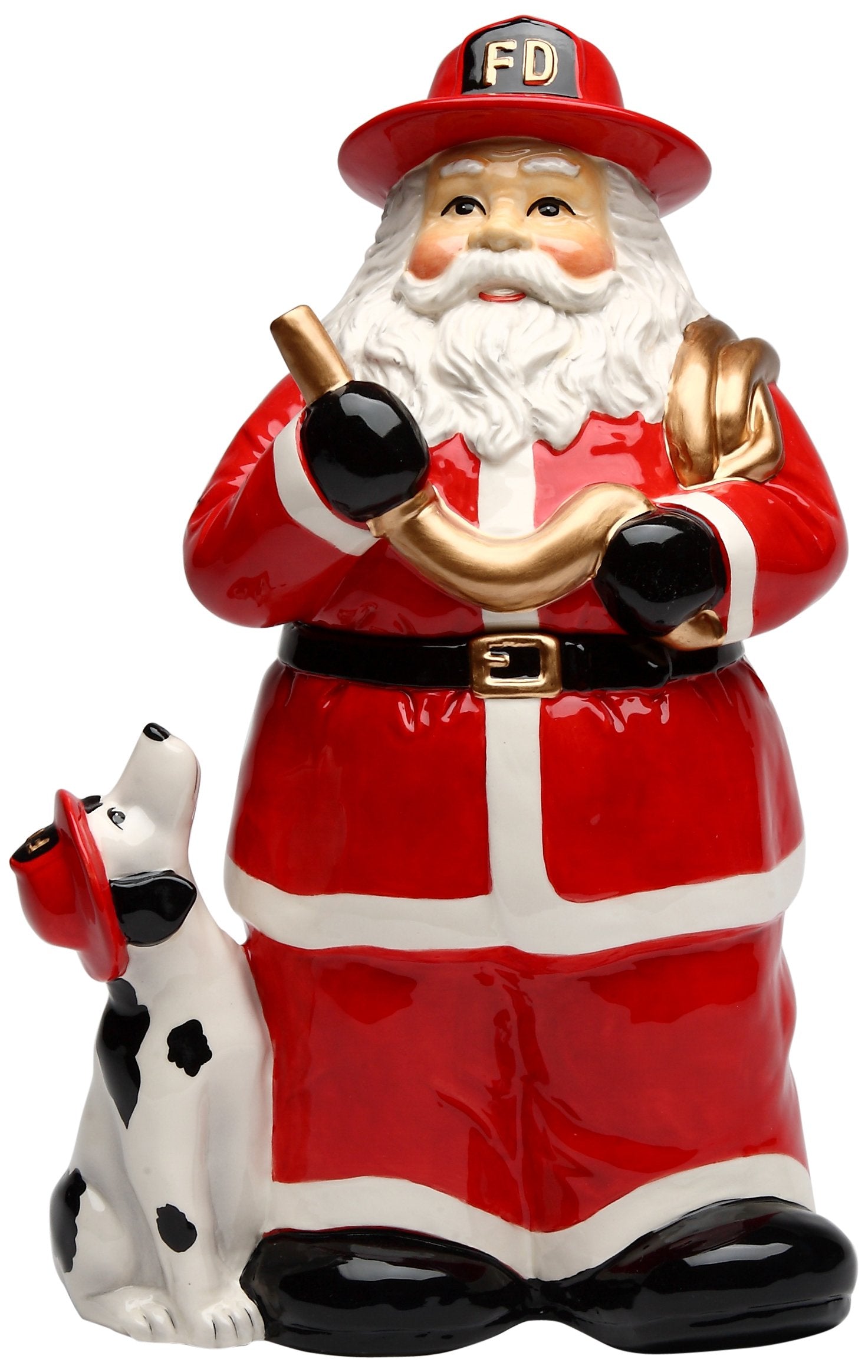 Cosmos Gifts Santa Fireman Ceramic Cookie Jar, 11-5/8-Inch
