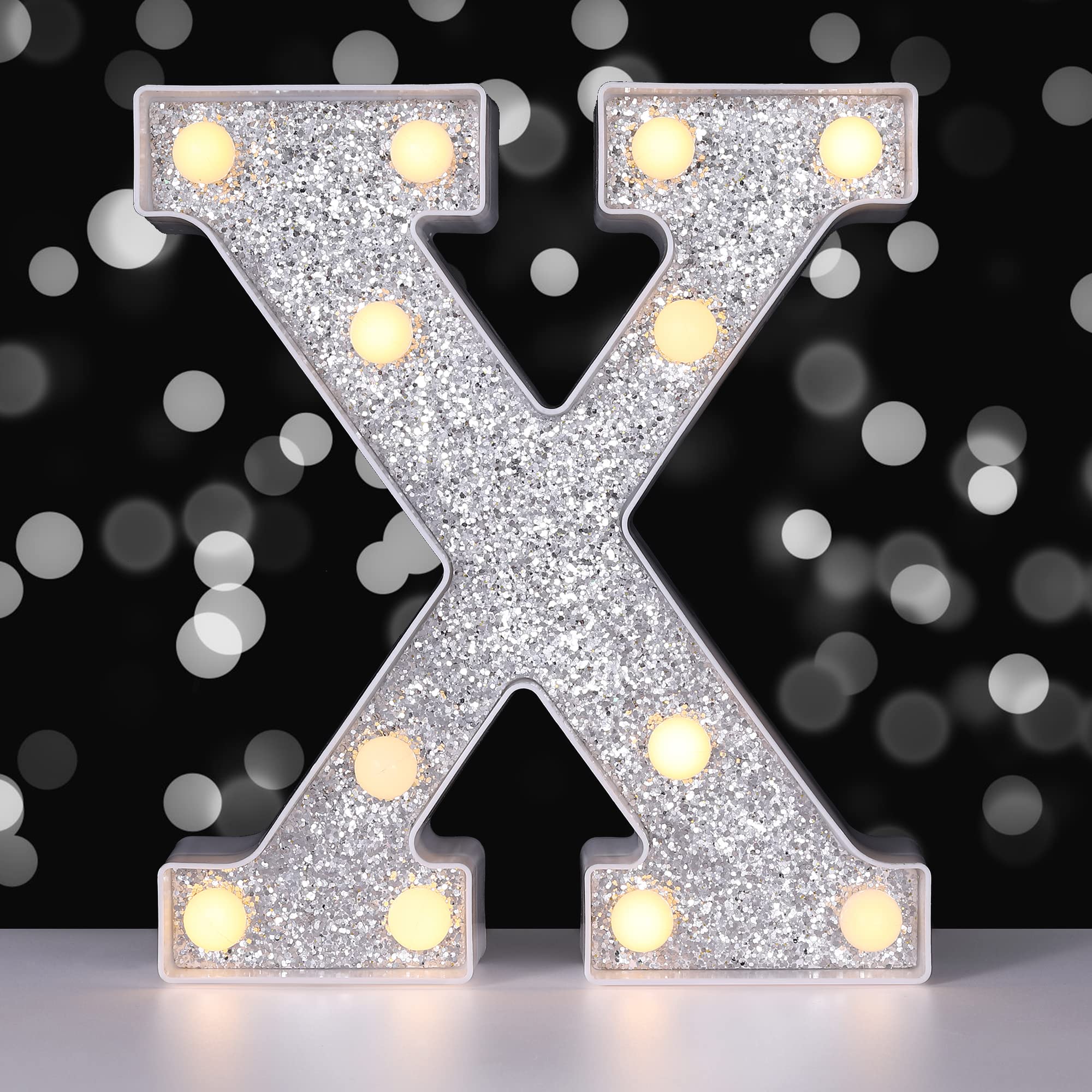 Foaky Silver Light Up Letters,Party Decorations,Birthday Decorations for Night Light Birthday Party Christmas Gifts (X)