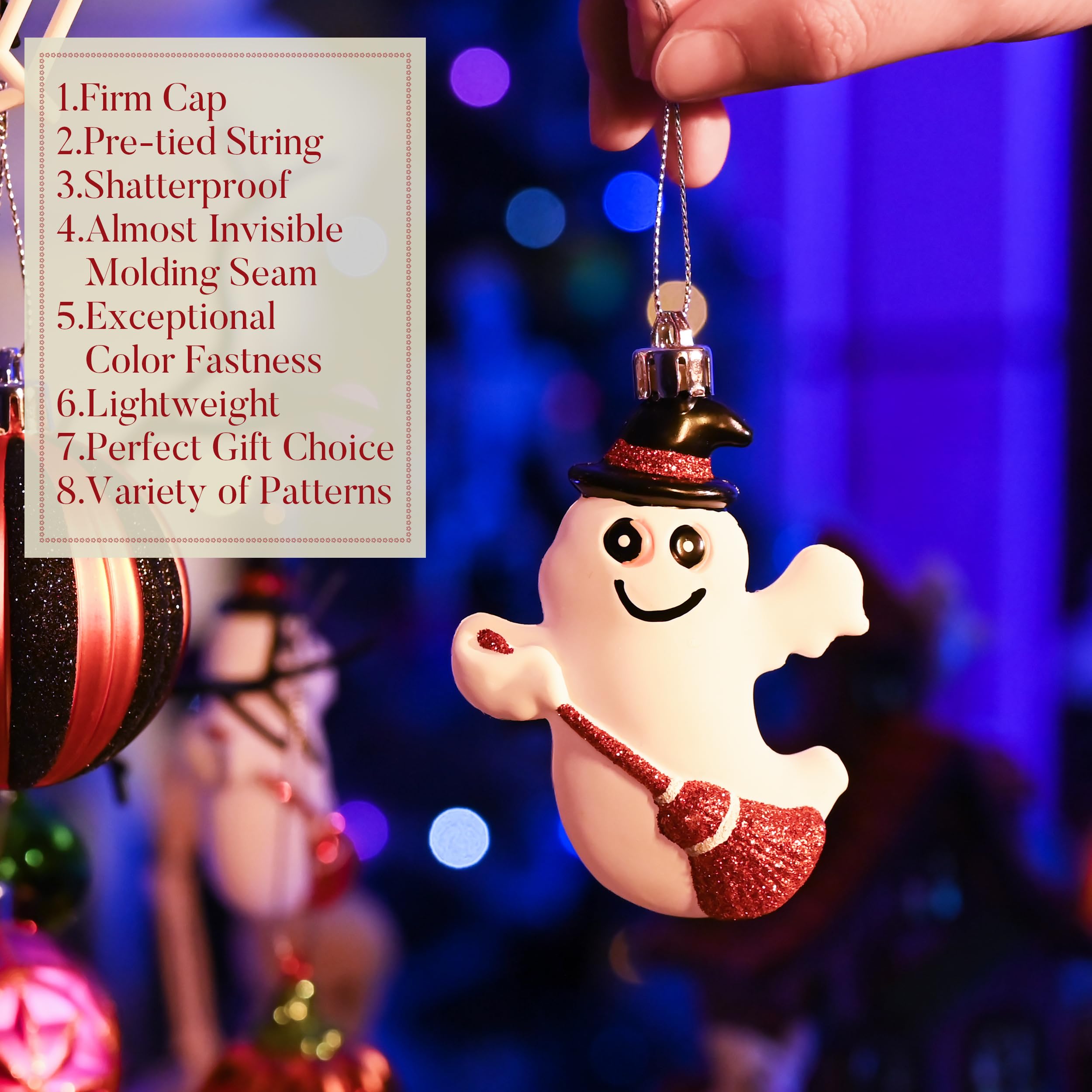 Valery Madelyn Halloween Ornaments Tree Decorations, 40ct Medium Shatterproof Ghost Cat Jack-o -Lantern Pumpkin Hanging Ball Orn
