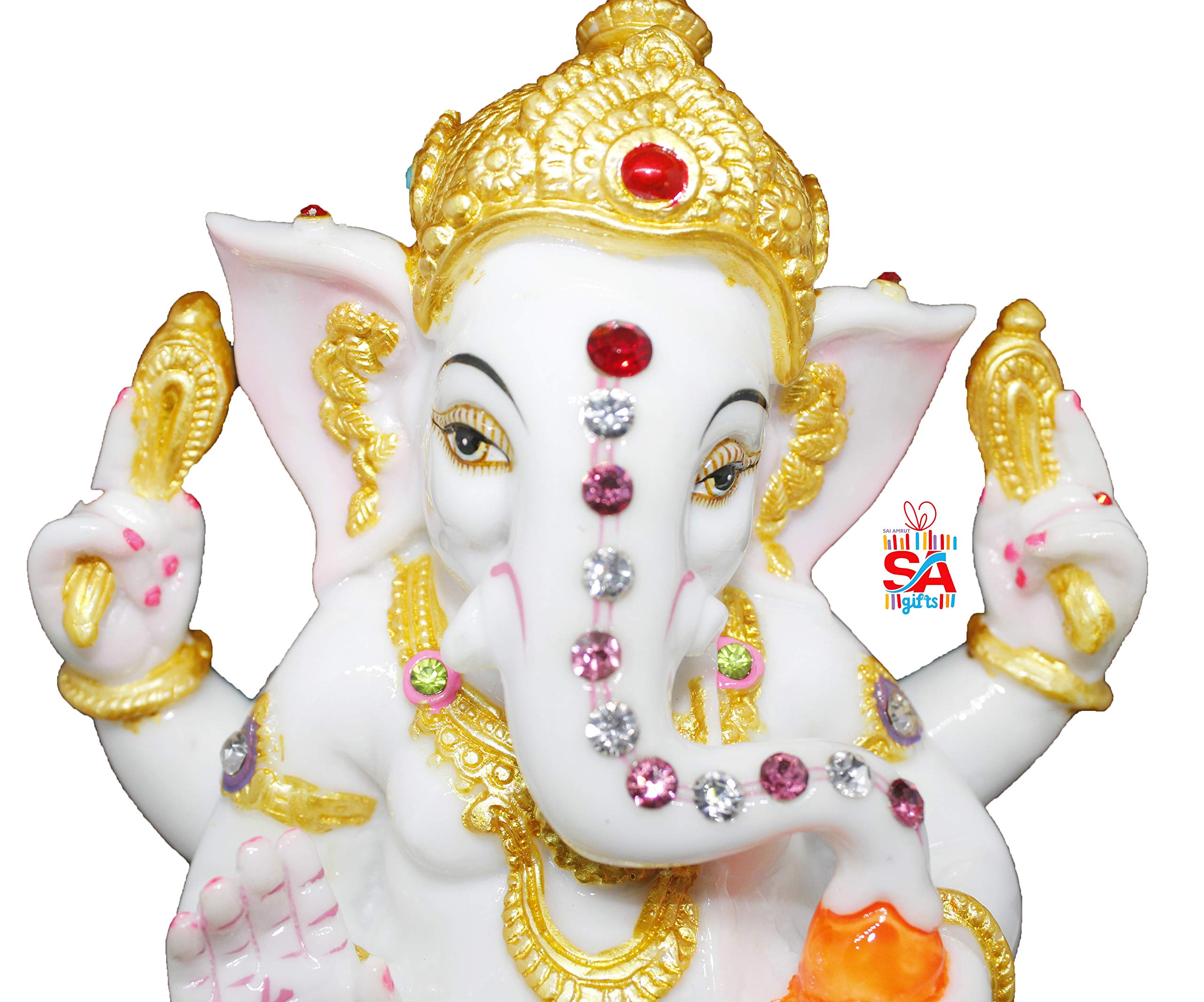 S A Gifts Sai Amrut Marble Dust Lord Ganesha/Ganesh Statue/Showpiece Idol For Home Dcor And Gift Purpose (Yellow)