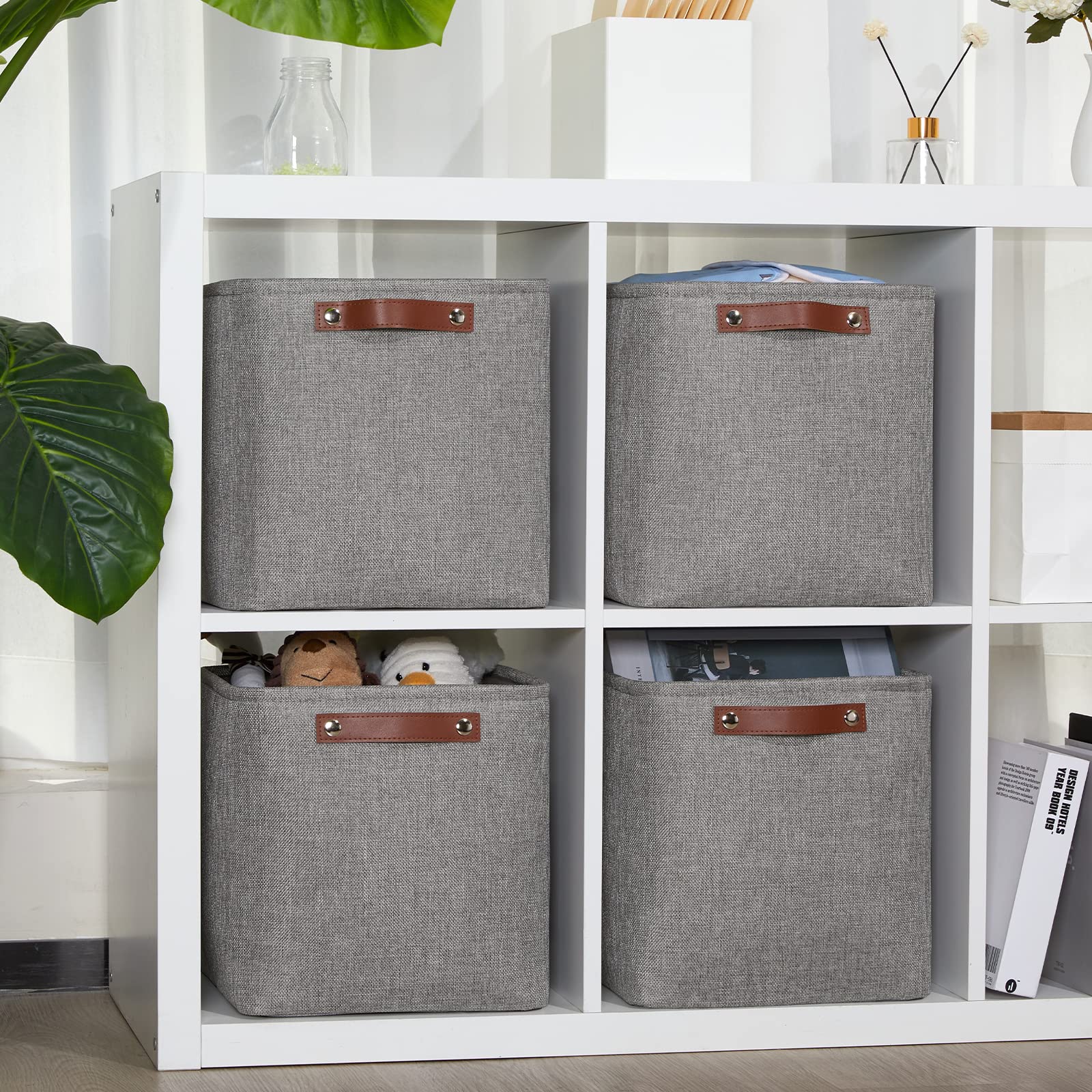 DULLEMELO Square Storage Cubes Baskets for Gifts Empty  11 inch Cube Stroage Bins Linen Closet Organizers and Storage Baskets for Toy Nursery Shelves Bedroom Storage(4 Pack - 11 '' Grey)