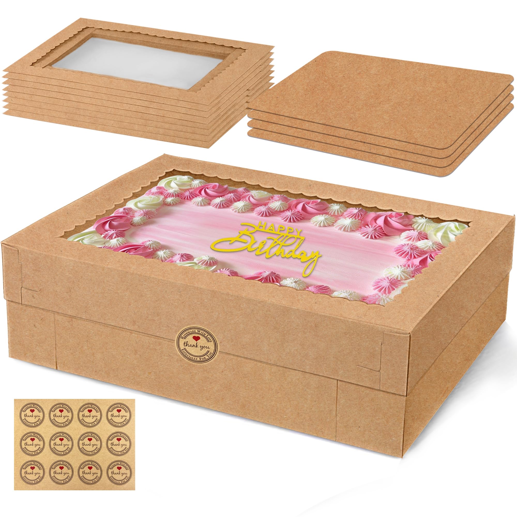 4PCS Kraft Large Cake Box 19x14x4 Inch Rectangular Cake Box with Cake Boards Bakery Boxes for Donuts Cookies Cupcakes Pastry Des