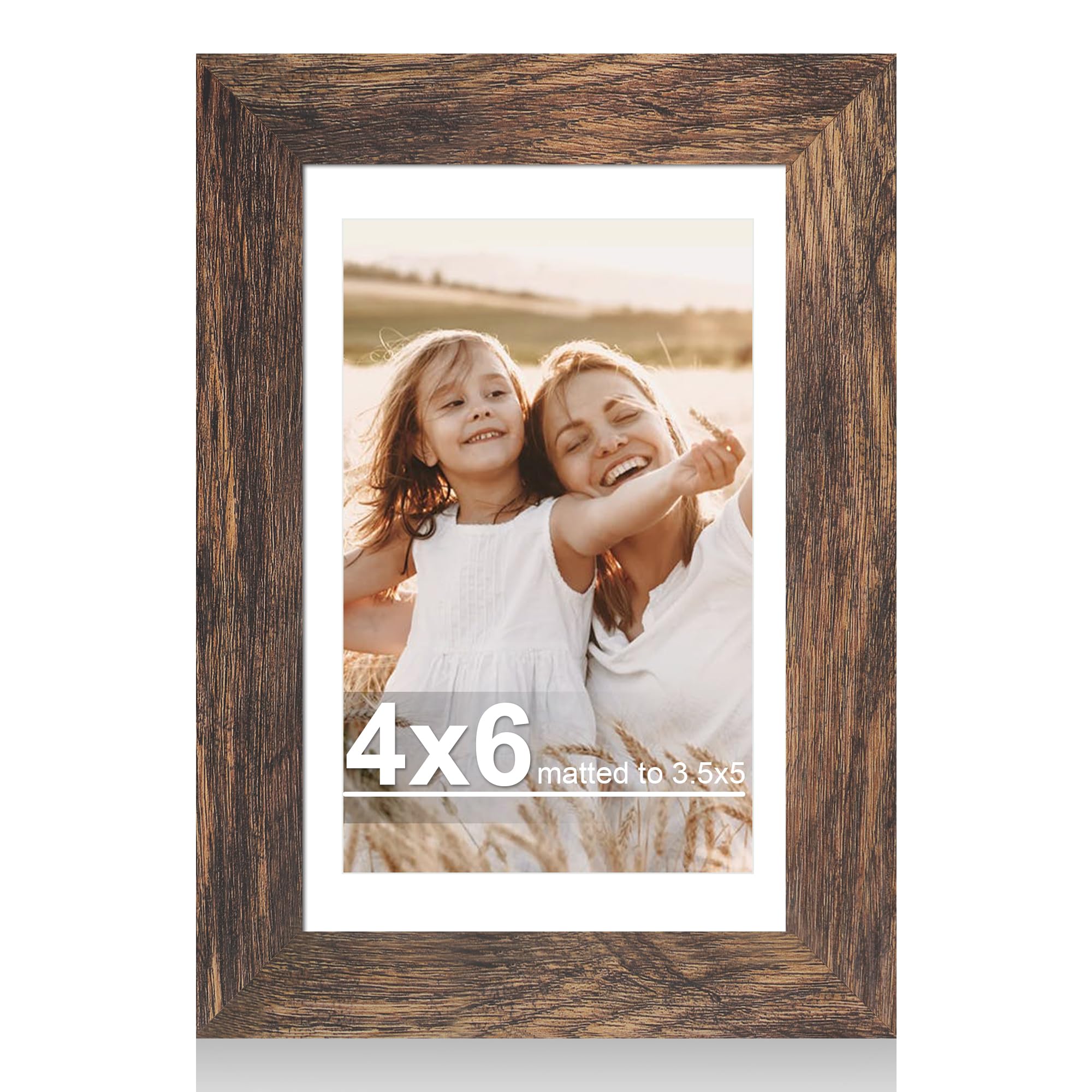 Hongkee 4x6 Picture Frame with Glass, Display Pictures 3.5x5 with Mat or 4 x 6 without Mat - Wall and Tabletop, 4 by 6 Photo Woo