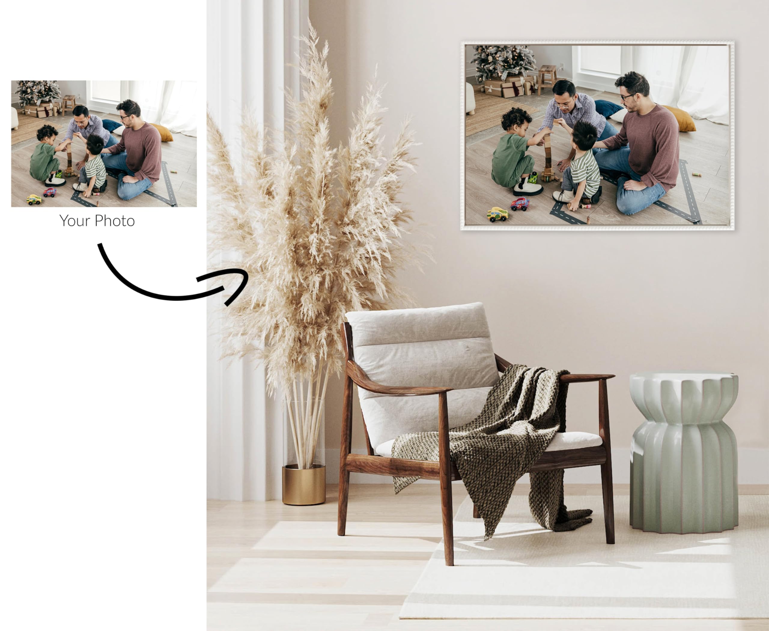 Kate And Laurel Beaded Custom Printed Framed Canvas Wall Art, 33X23 White, Personal Canvas Print With Your Photos For Bedroom Or