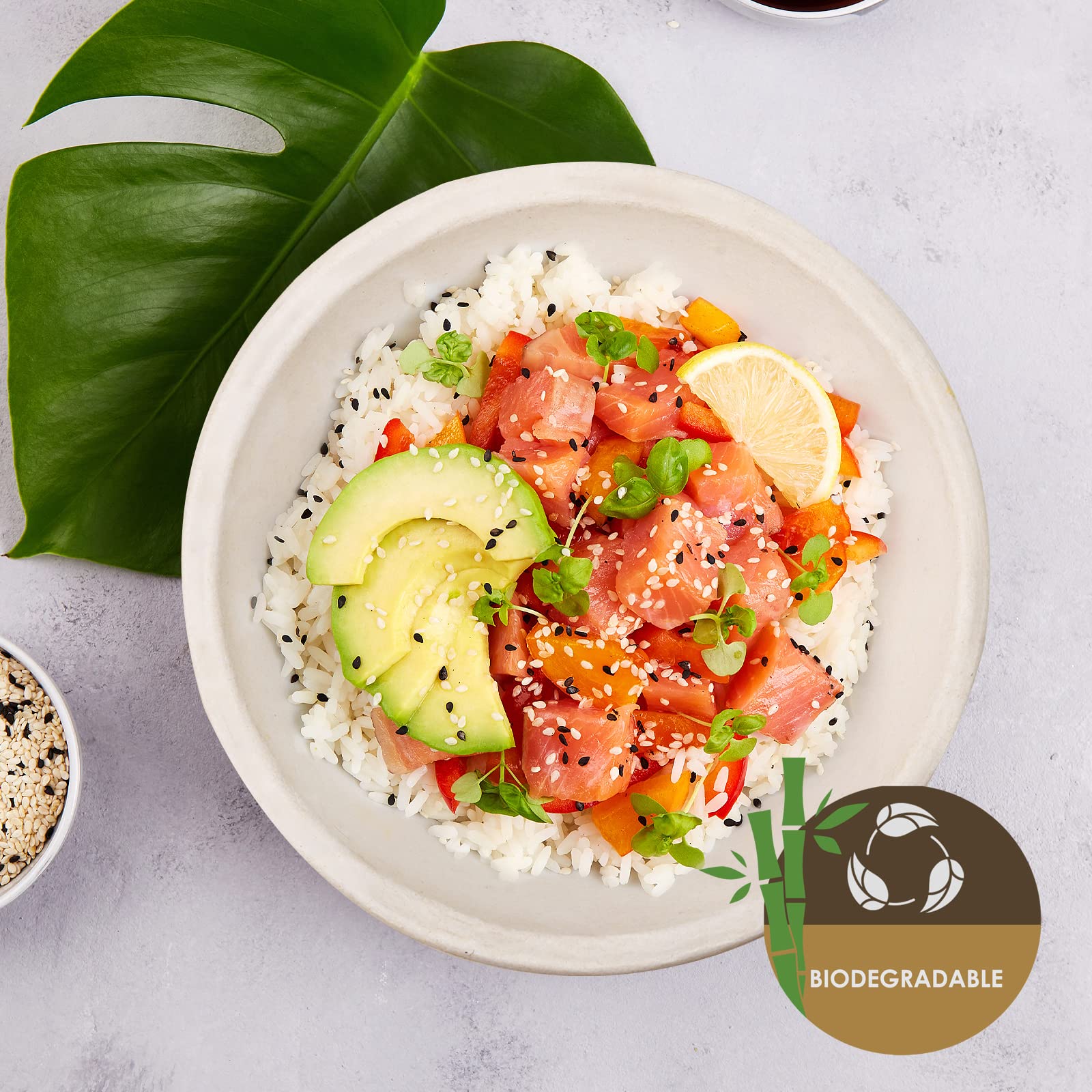 PAMI 100% Biodegradable Sugarcane Bowls [Pack of 50] Natural Compostable Soup Bowls- Planet-Friendly Bagasse Bowls For Hot & Cold Uses- Heavy-Duty Disposable Microwavable Paper Serving Bowls (5 oz.)