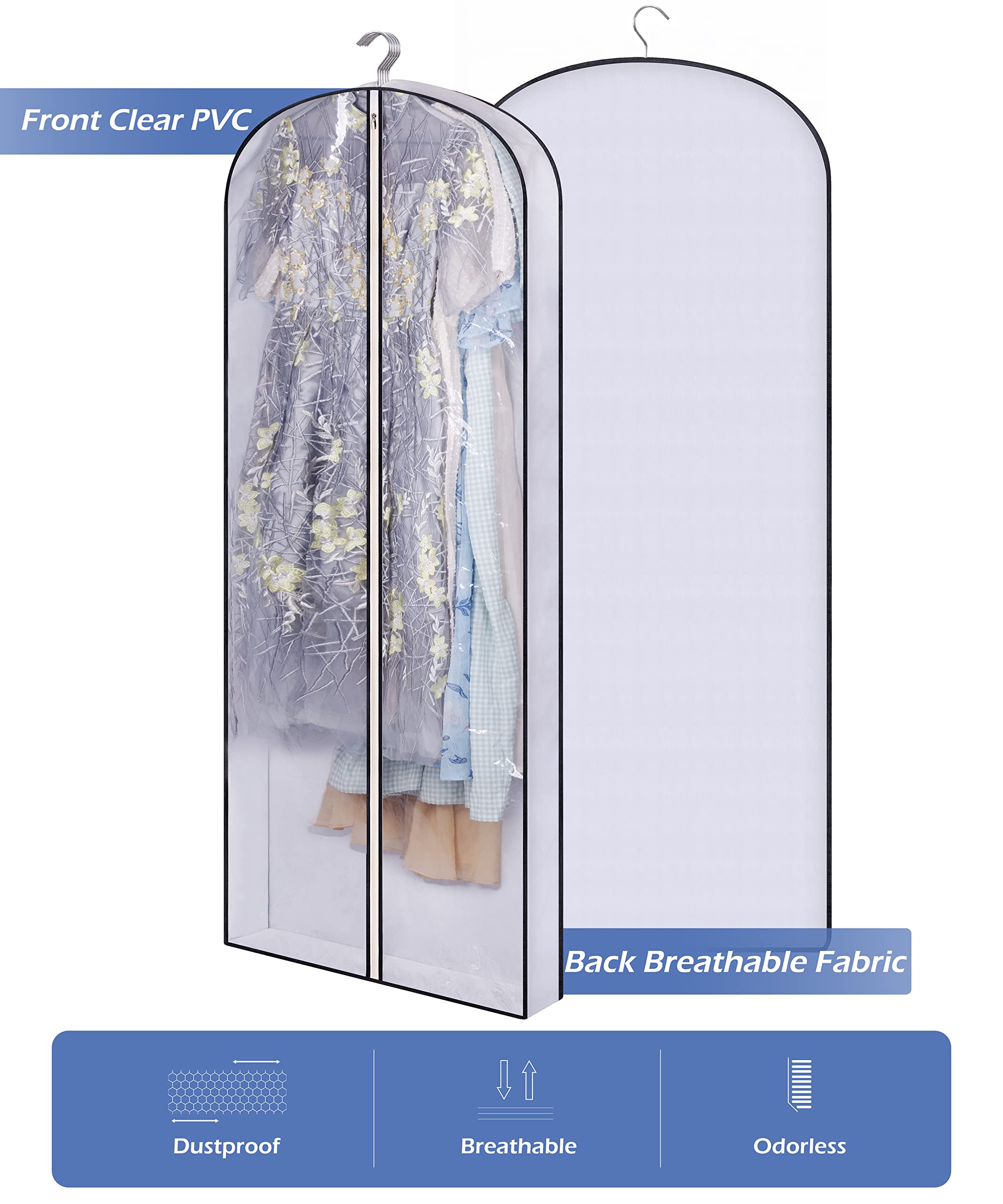 SLEEPING LAMB 60'' Gusseted Garment Bags for Closet Storage Clear Dress Bag Hanging Clothes Storage for Long Gowns  Coats  Sweaters  2 Packs