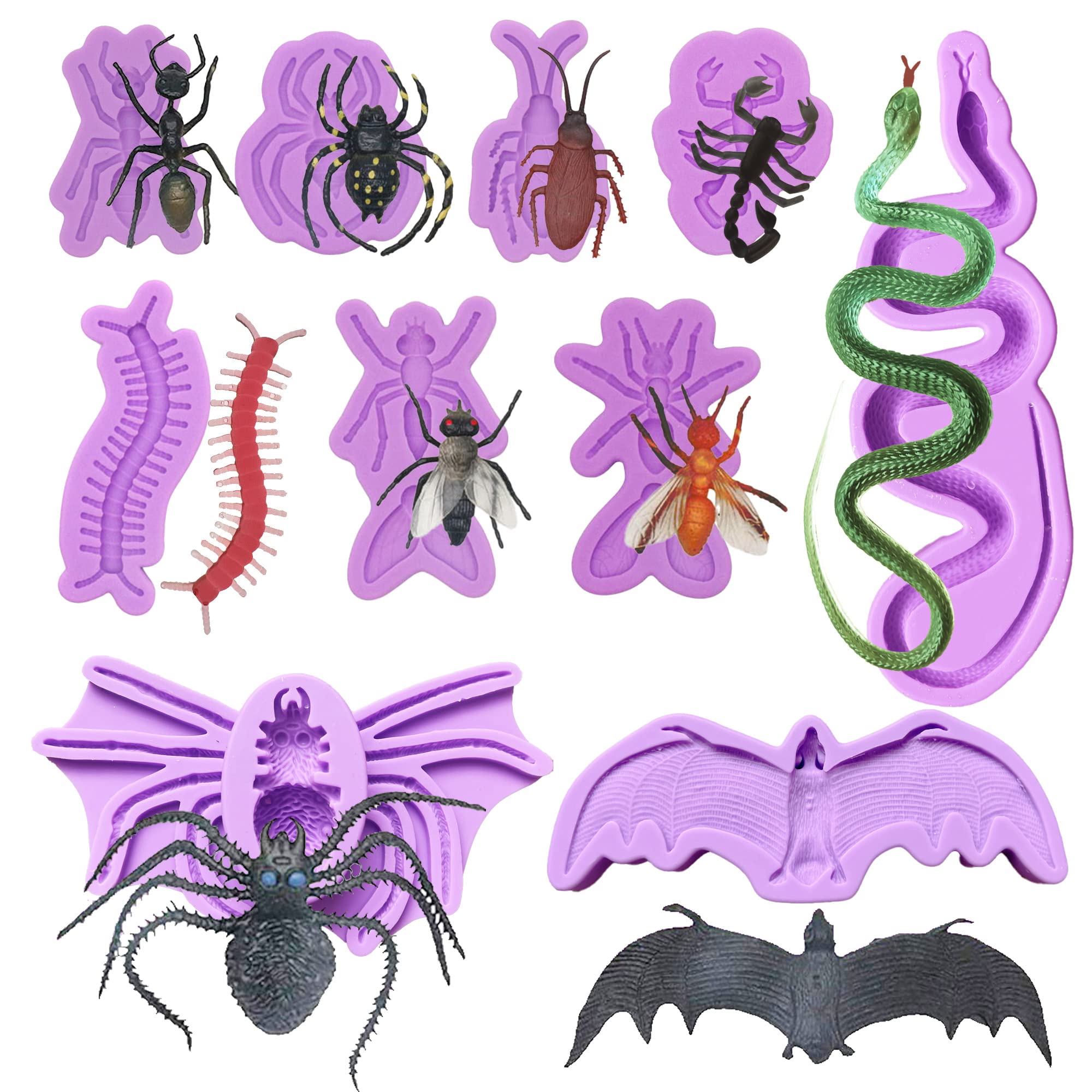 Woohome 10 PCS Insects Fondant Silicone Molds, Sugarcraft Cake Decorating Fondant Molds, Cupcake Topper for Craft Projects, Cake