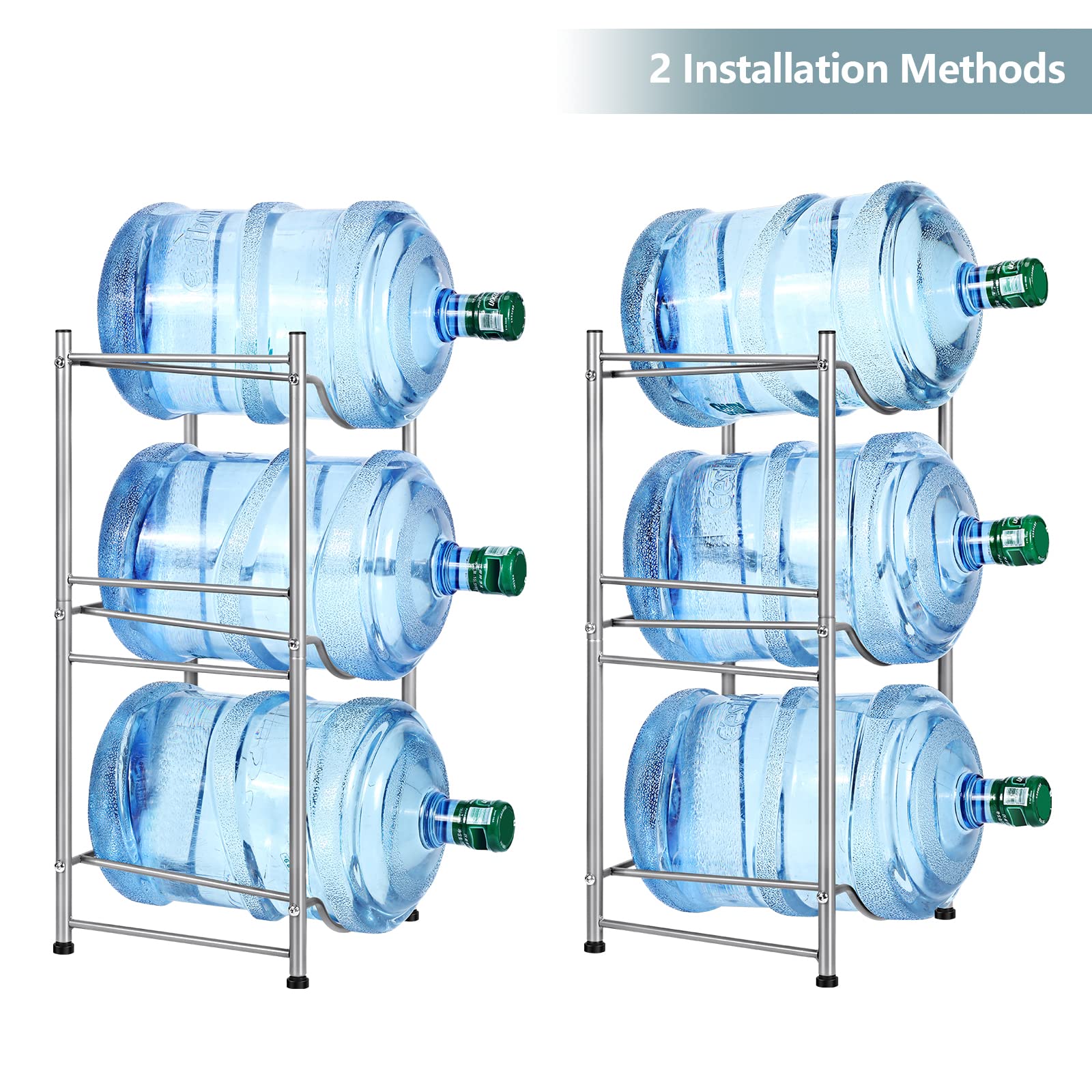 MOOACE 3-Tier Water Jug Rack  5 Gallon Detachable Water Bottle Holder Organizer Storage Rack  Silver