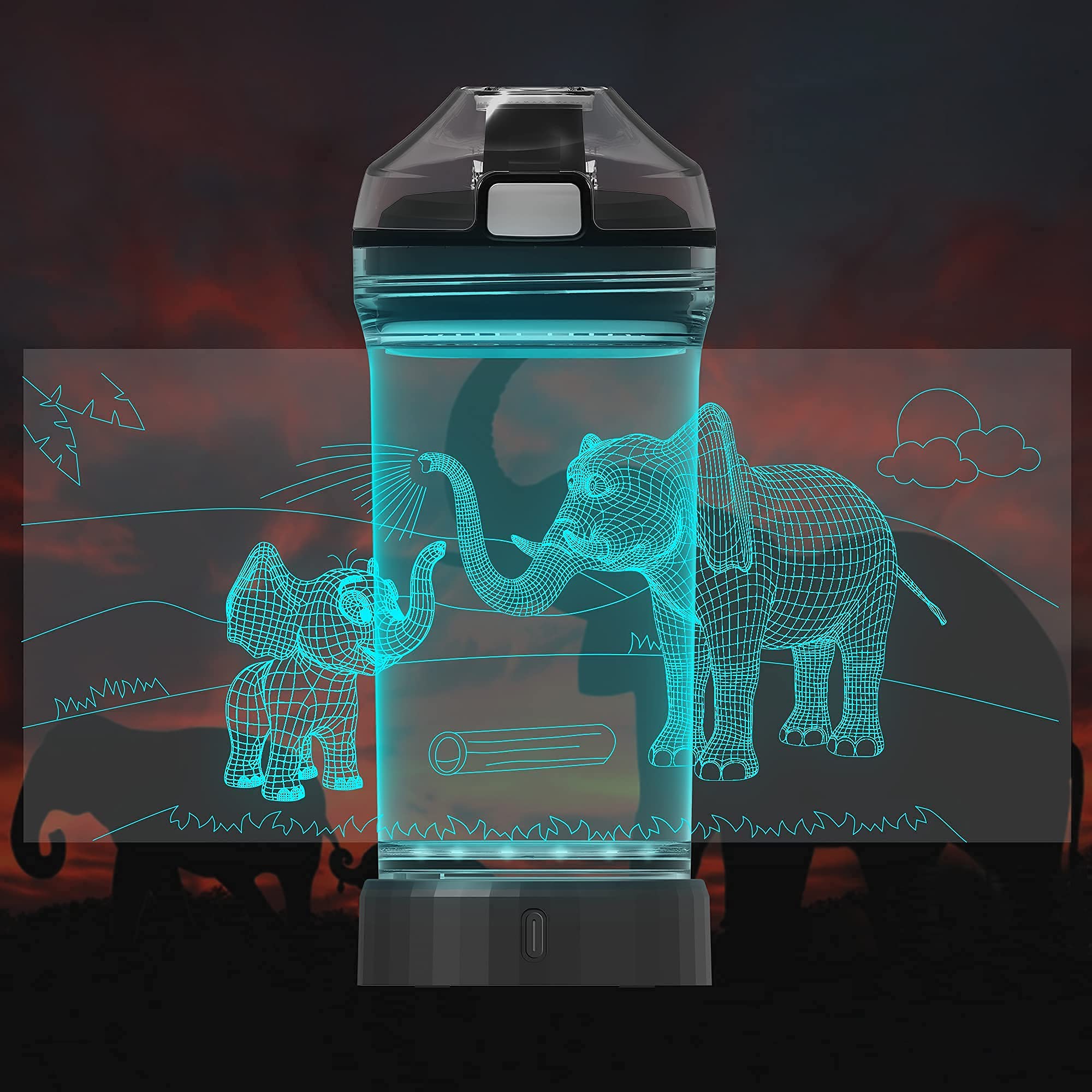 Yuandian Elephant Gift, Light Up Kids Animal Water Bottle - 14 Oz 400Ml Tritan Bpa Free Eco Friendly - Cool Drink Bottles Gift F