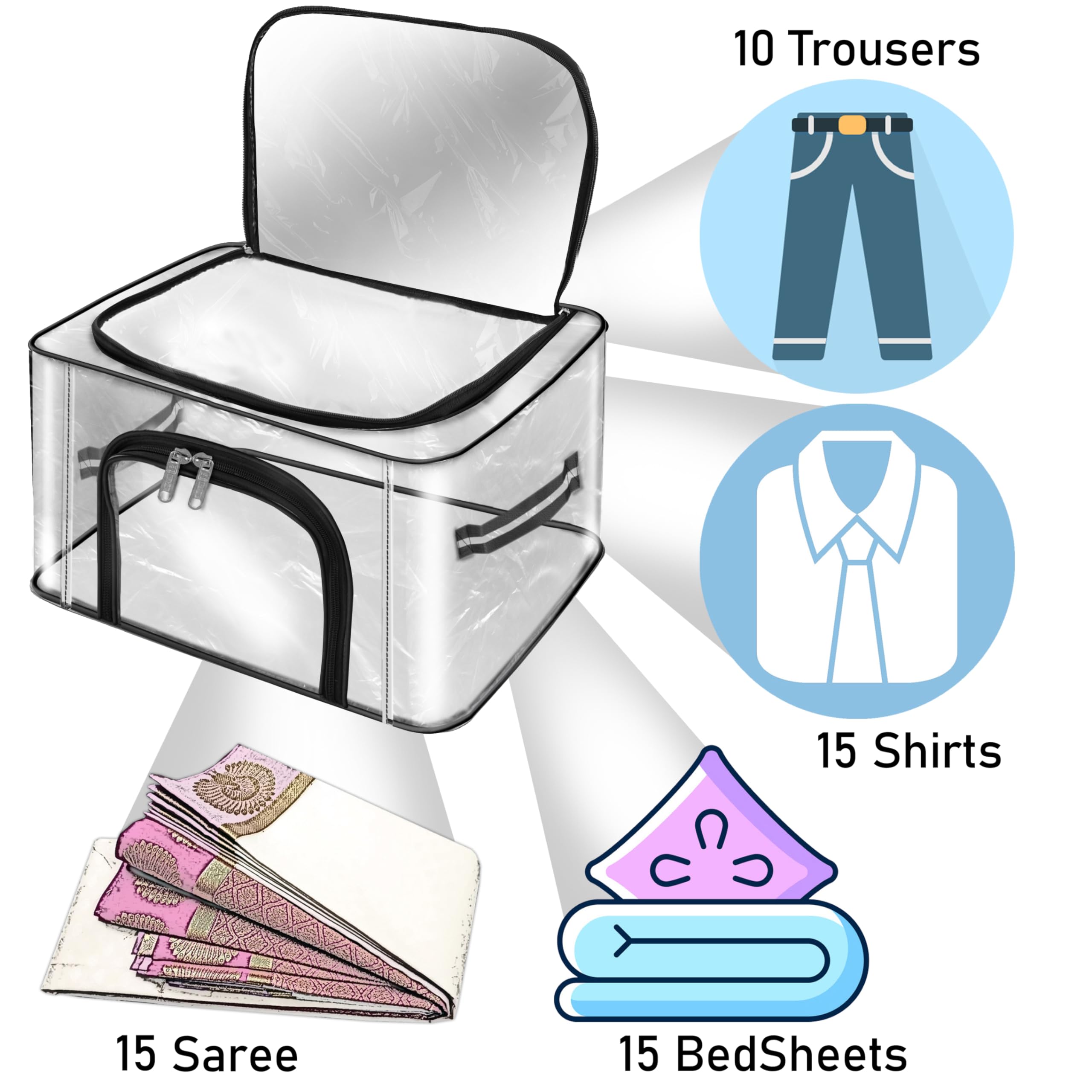 Storite 4 Pack 28 L Transparent Pvc Wardrobe Bag Underbed Moisture Proof Cloth Storage Organizer, Storage Box For Clothes Saree